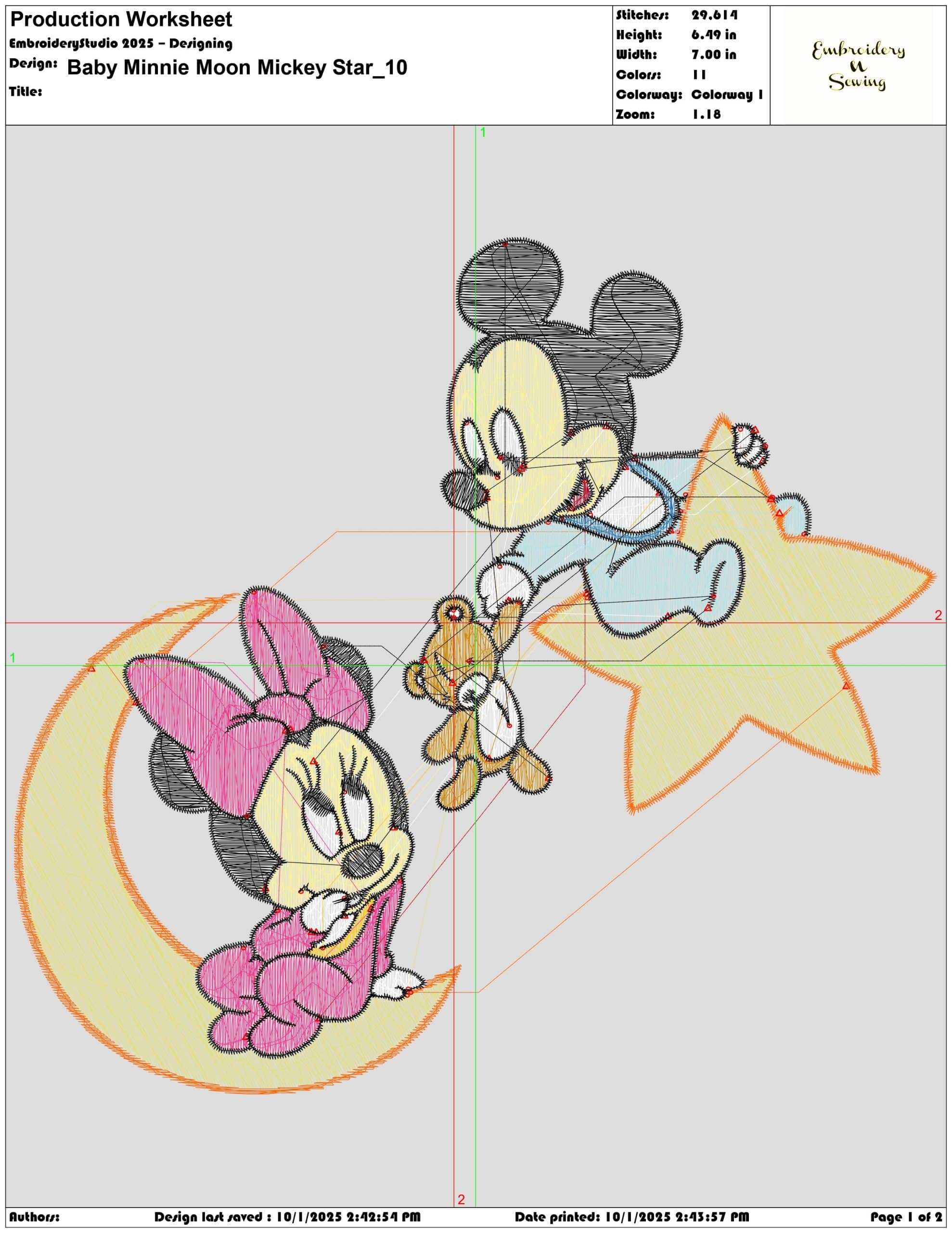Baby Minnie Moon Mickey Star- Elegant embroidery design file - instant download — view 3