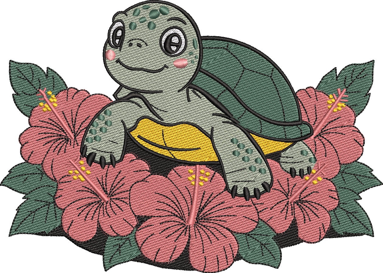 Baby turtle in the flowers - Elegant embroidery design file - instant download — view 3
