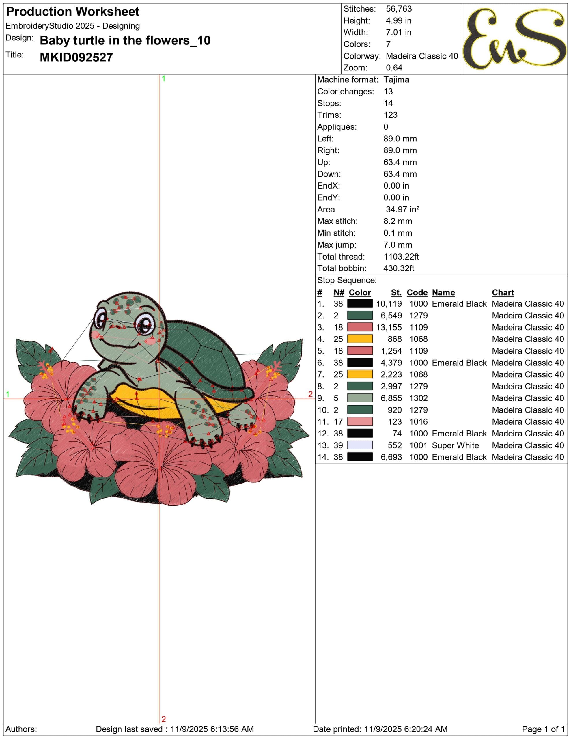 Baby turtle in the flowers - Elegant embroidery design file - instant download — view 4