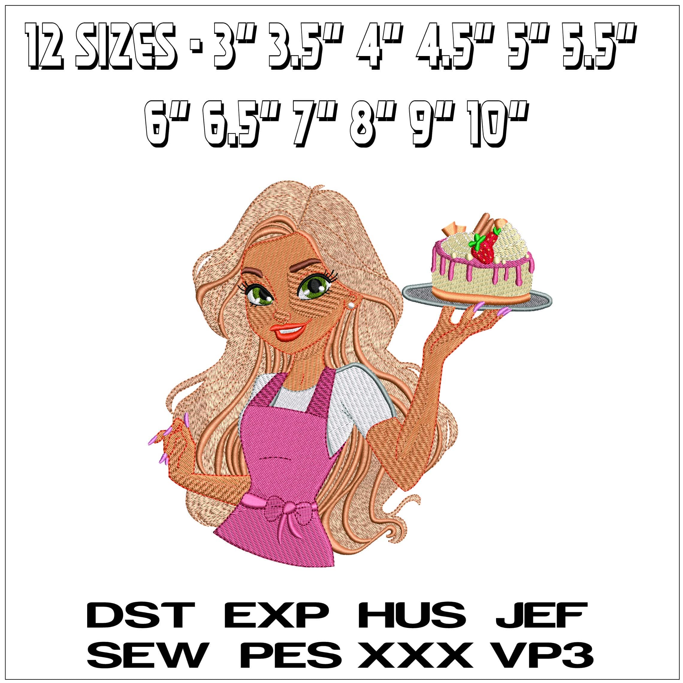 Bakery lady with Cake - Elegant embroidery design file - instant download — view 8