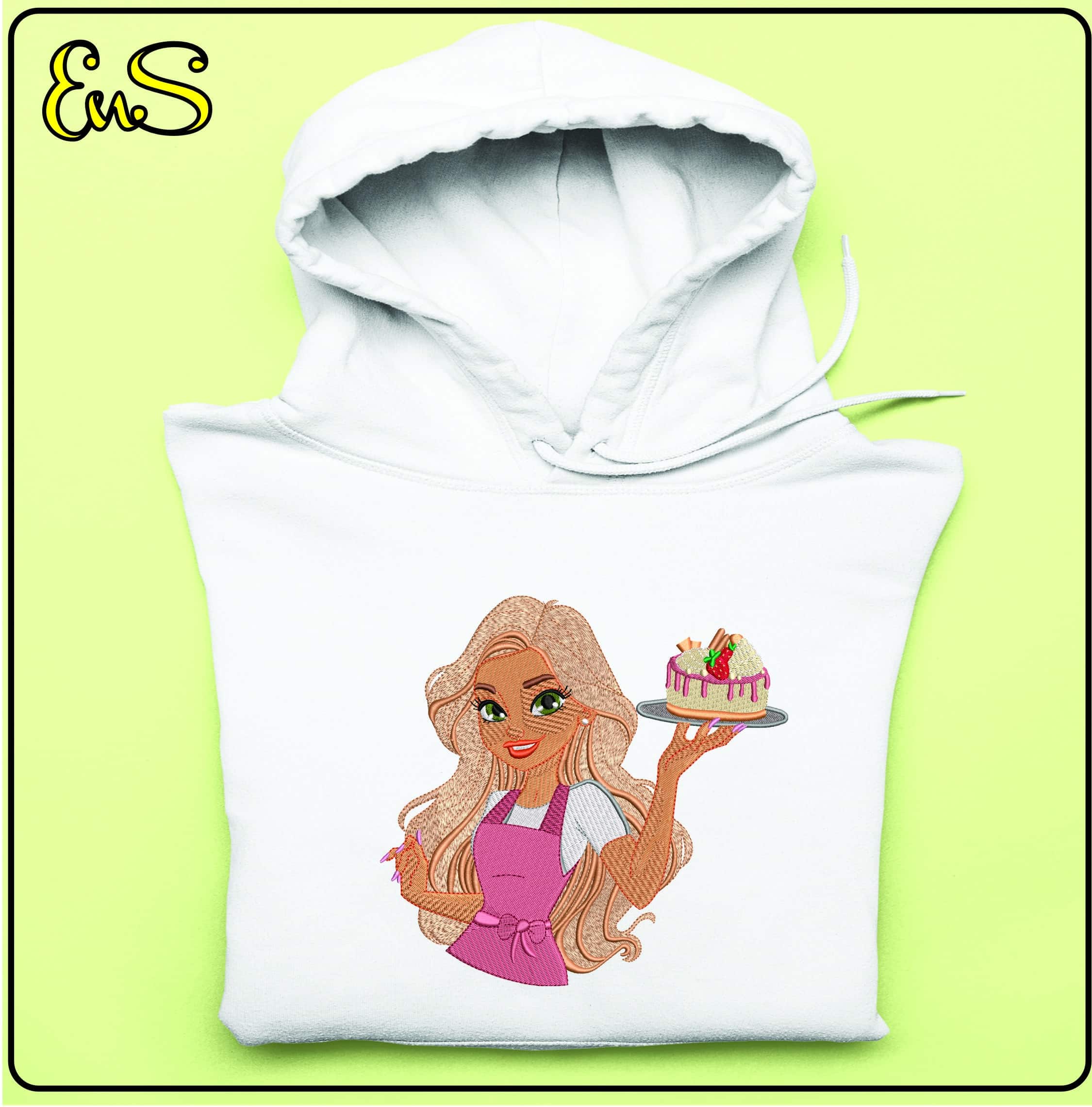 Bakery lady with Cake - Elegant embroidery design file - instant download — view 7