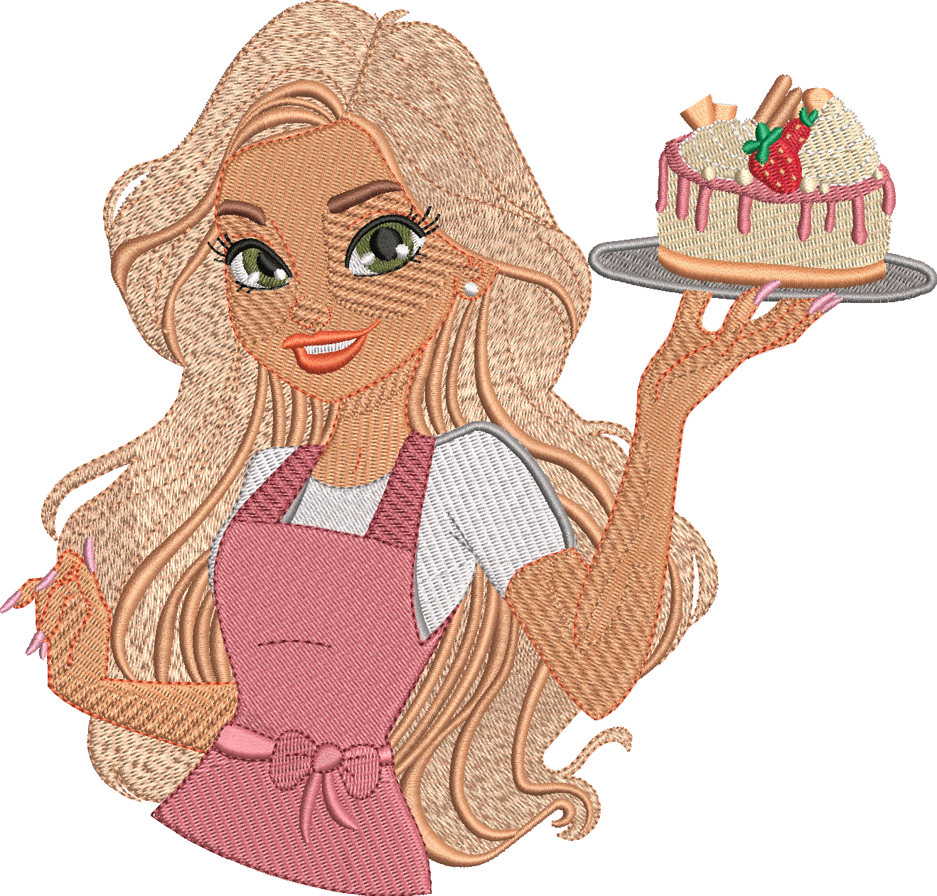Bakery lady with Cake - Elegant embroidery design file - instant download — view 3