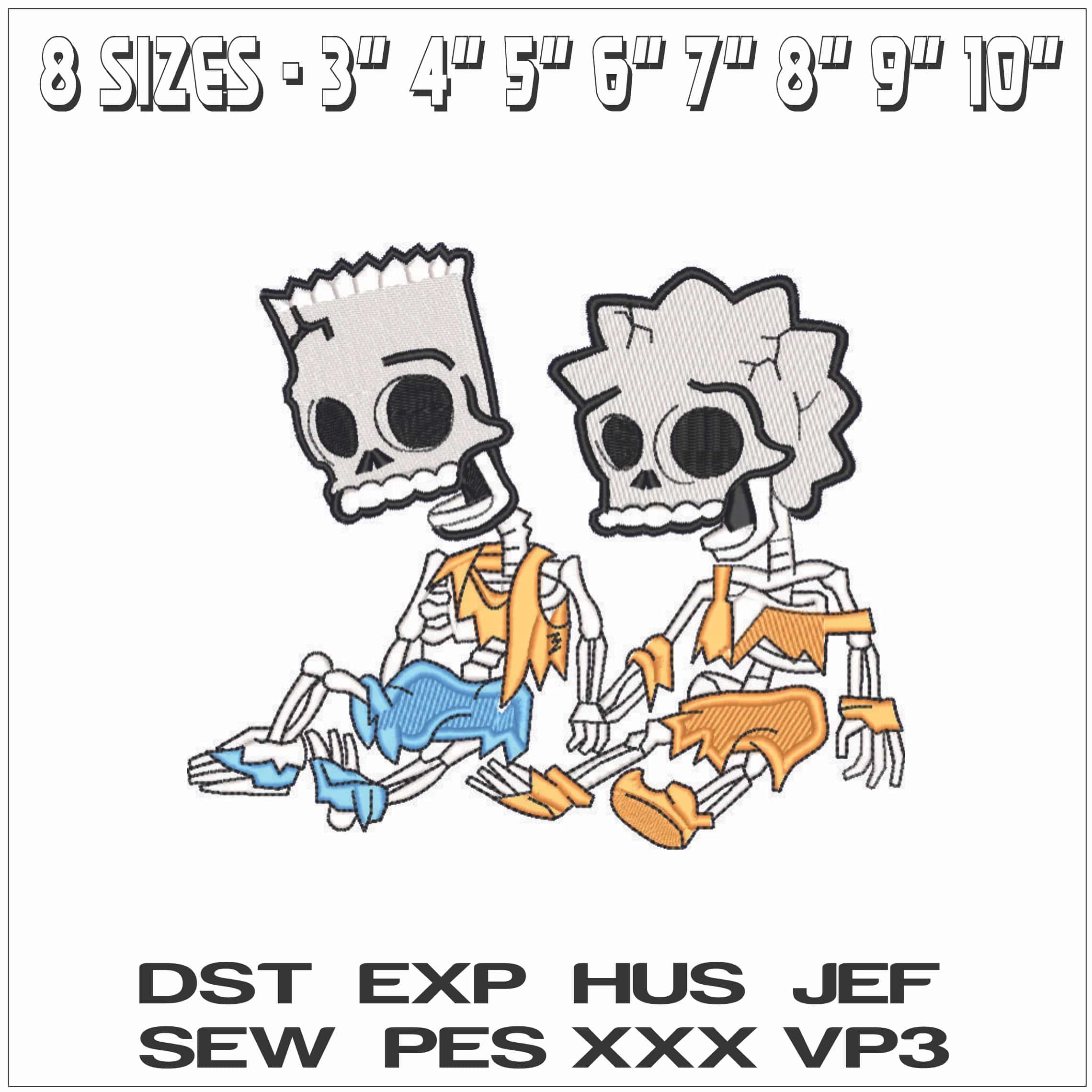 Bart and Lisa Skeletons The Simpsons - Elegant embroidery design file - instant download — view 2