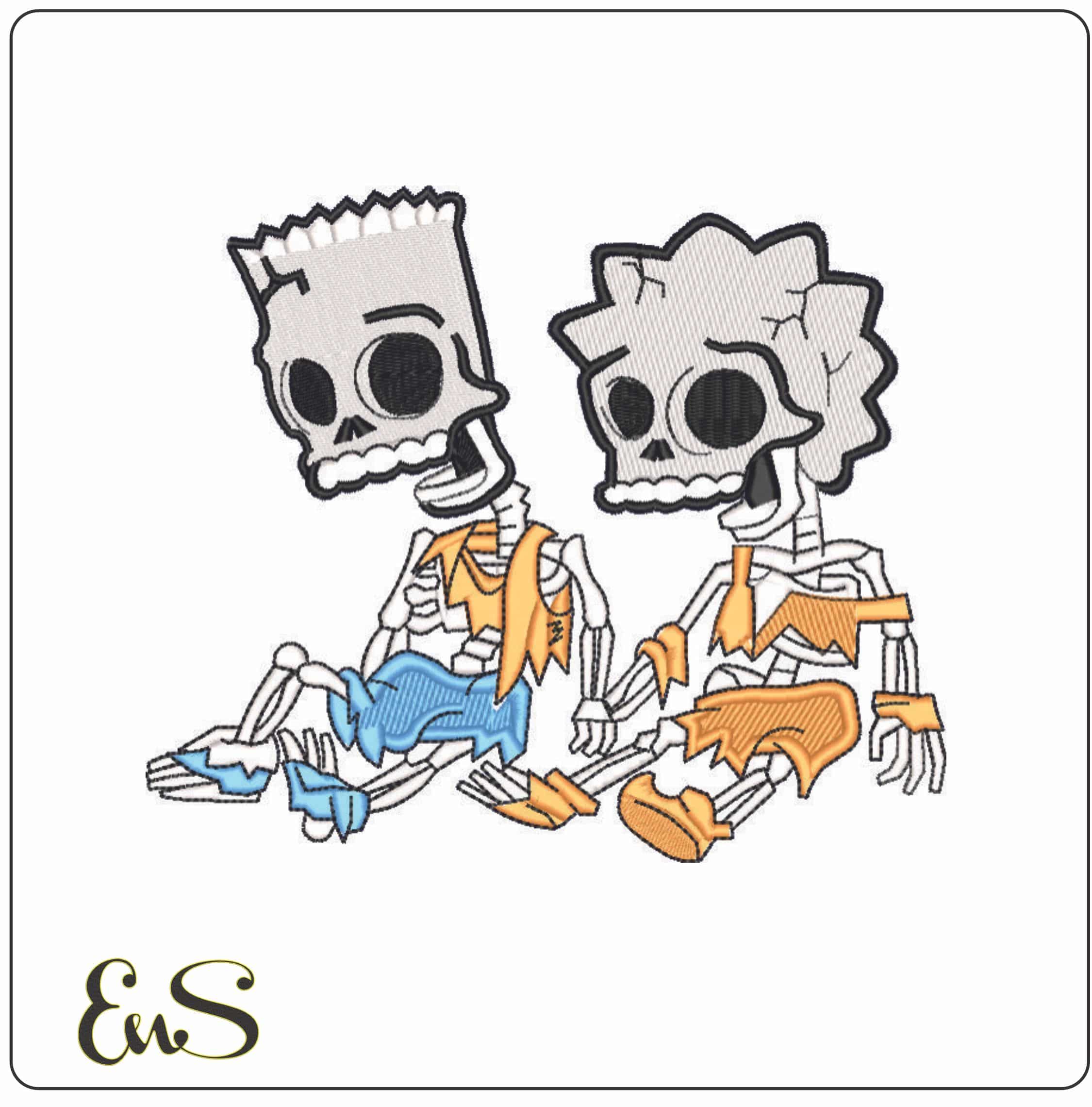 Bart and Lisa Skeletons The Simpsons - Elegant embroidery design file - instant download