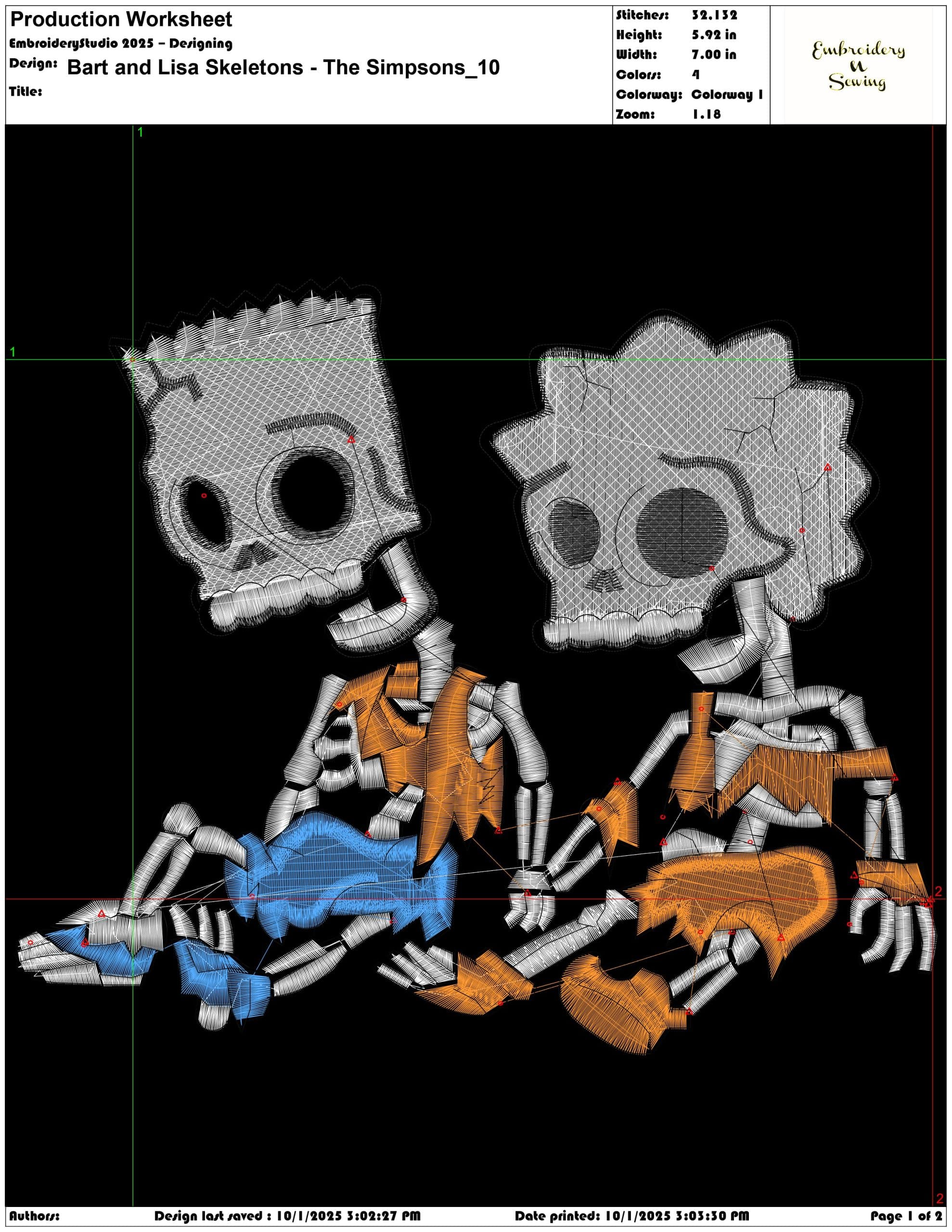 Bart and Lisa Skeletons The Simpsons - Elegant embroidery design file - instant download — view 3