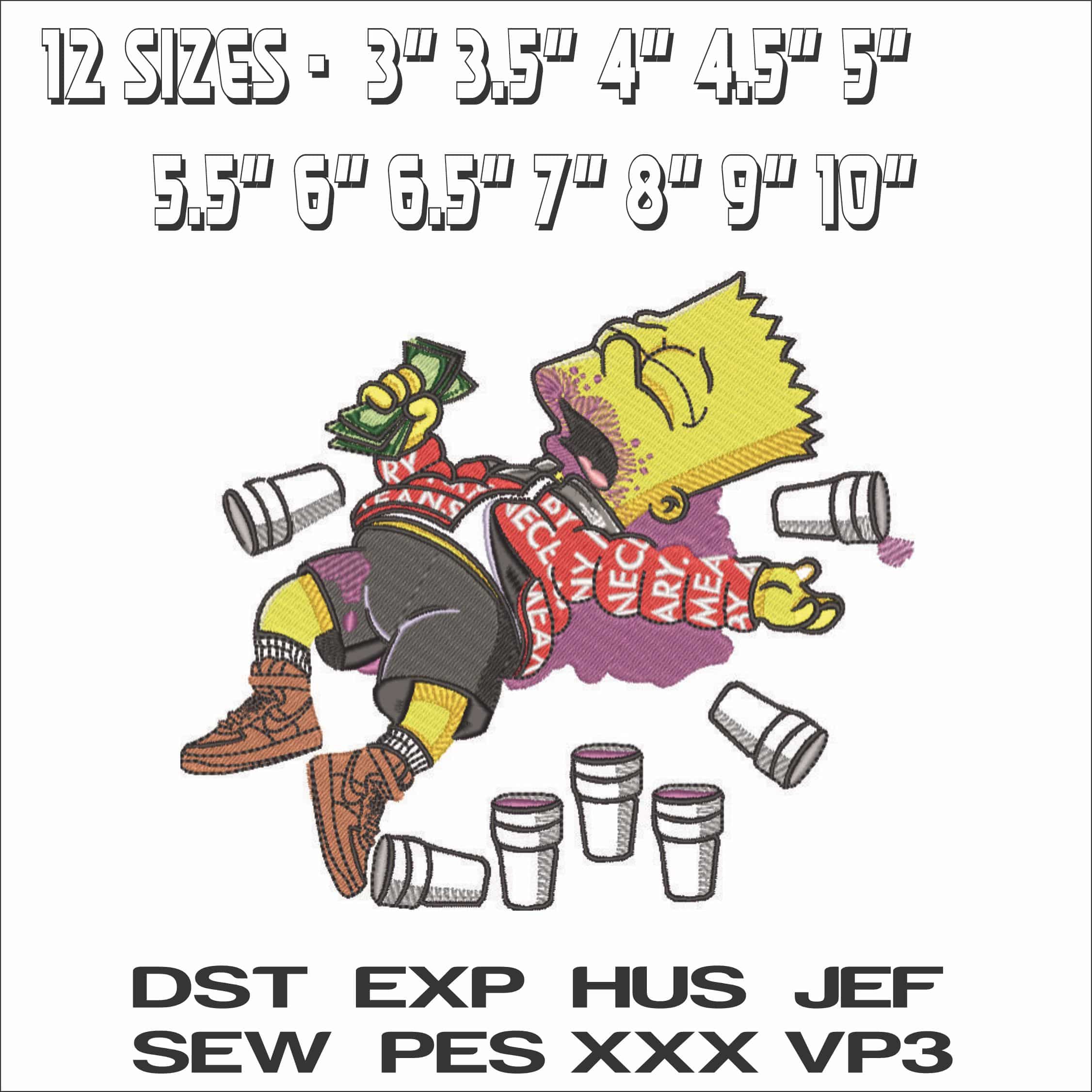 Bart Simpson Drunk The Simpsons - Elegant embroidery design file - instant download — view 4