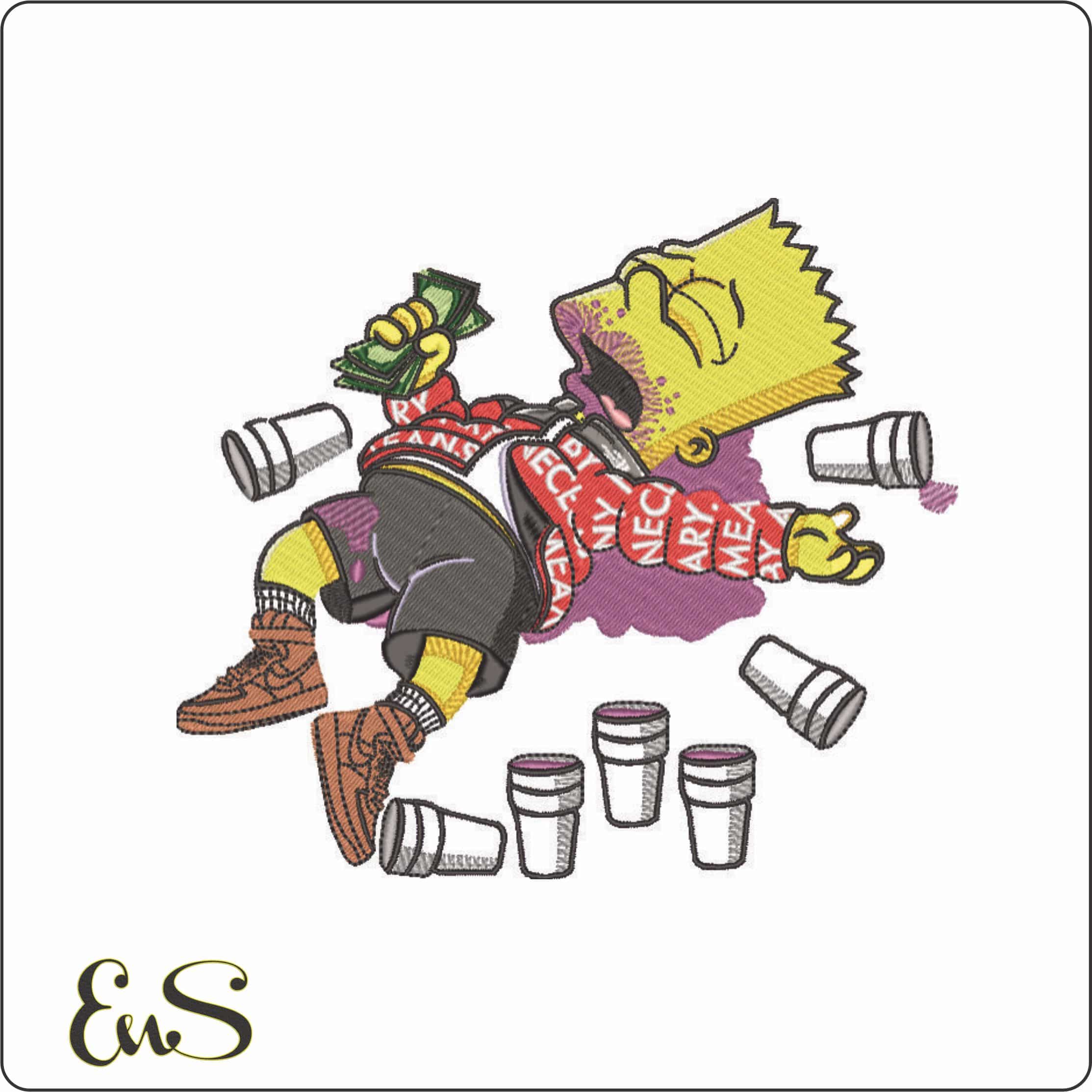 Bart Simpson Drunk The Simpsons - Elegant embroidery design file - instant download