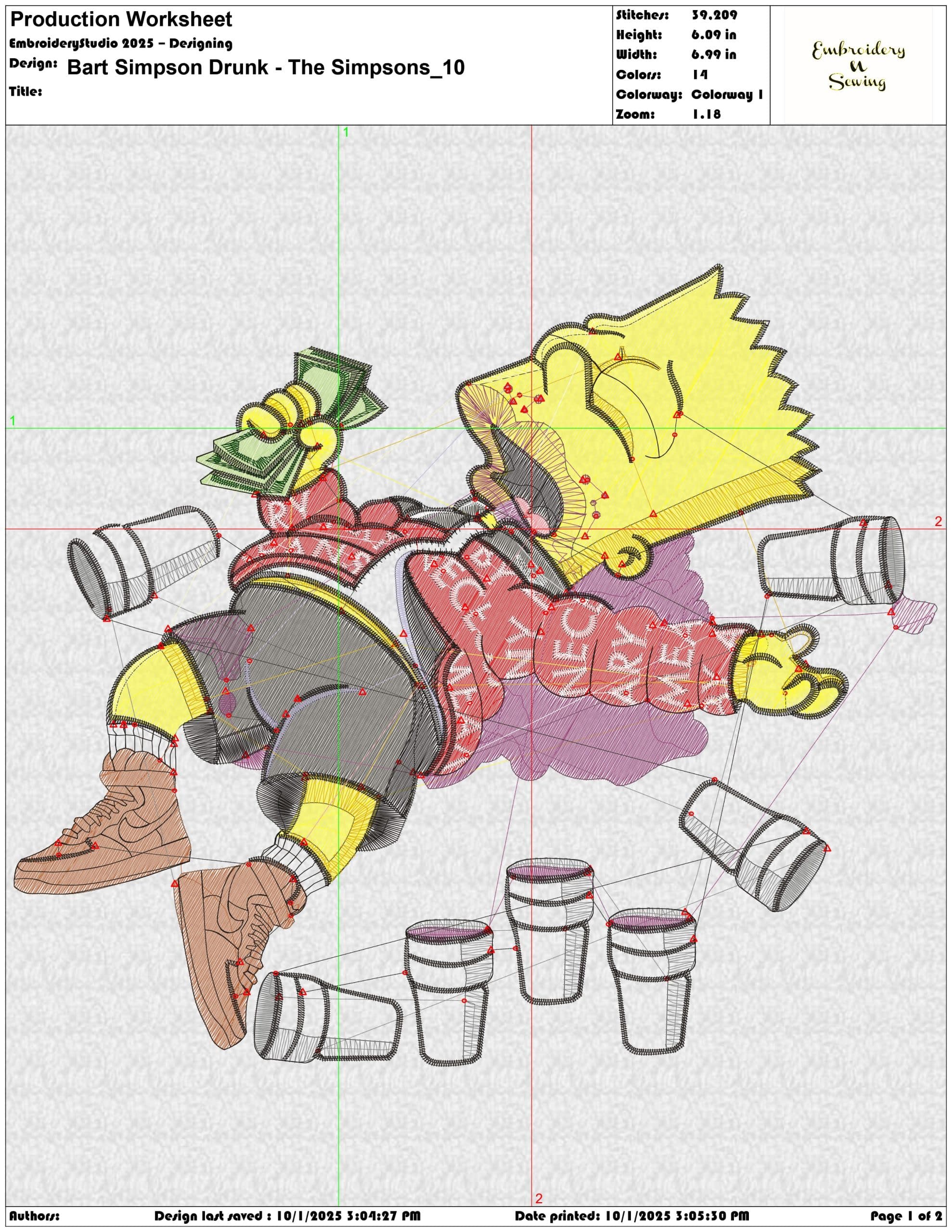 Bart Simpson Drunk The Simpsons - Elegant embroidery design file - instant download — view 3