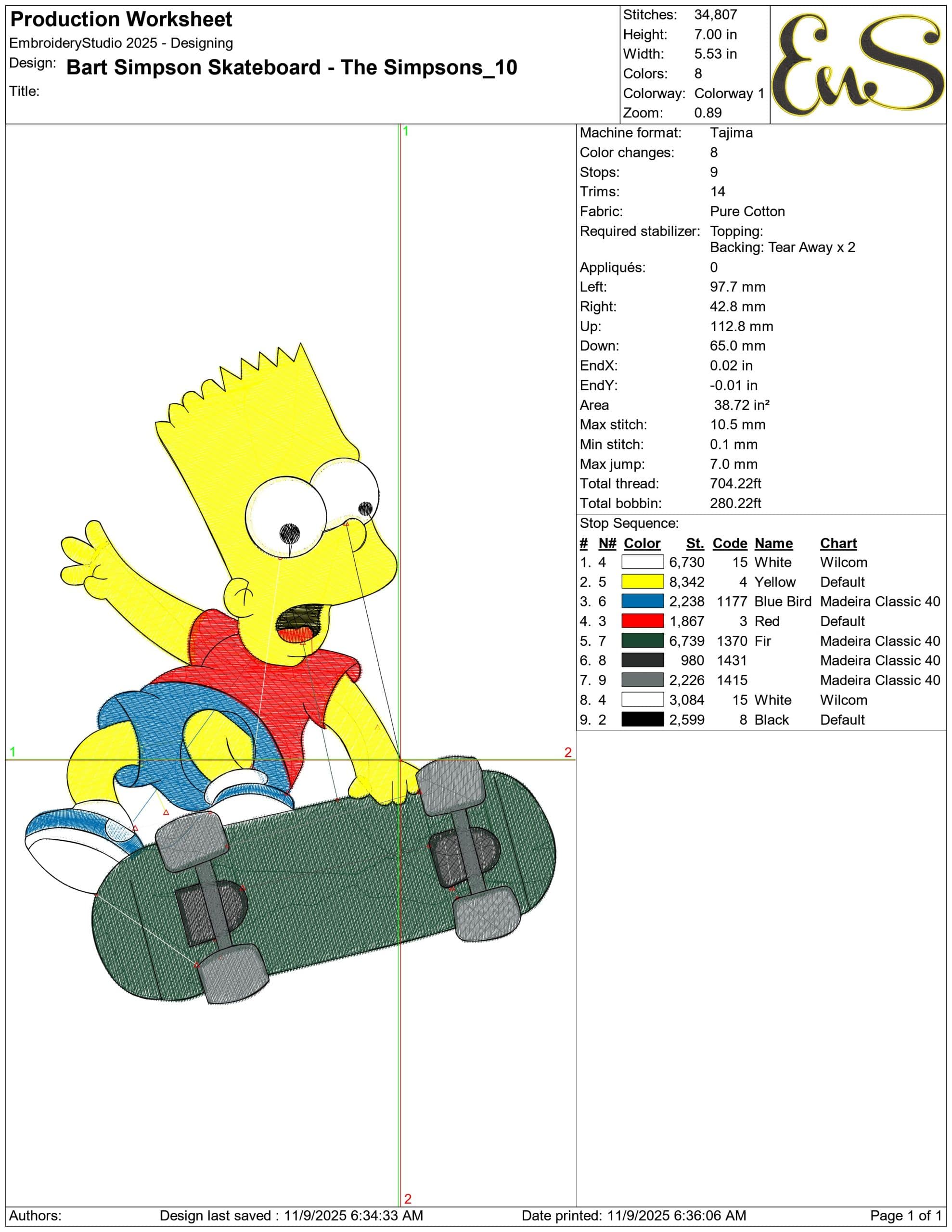 Bart Simpson Skateboard The Simpsons- Elegant embroidery design file - instant download — view 4