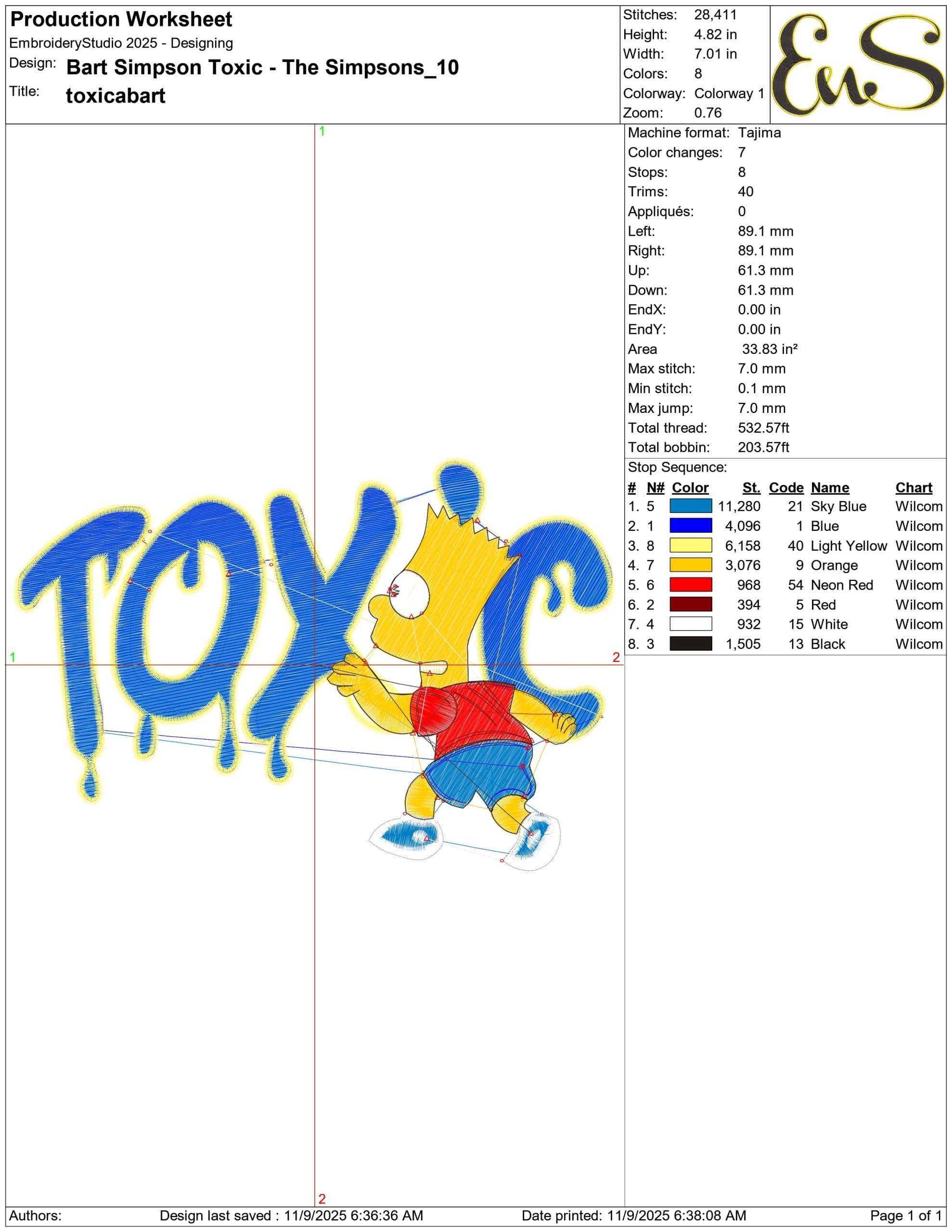 Bart Simpson Toxic The Simpsons- Elegant embroidery design file - instant download — view 3