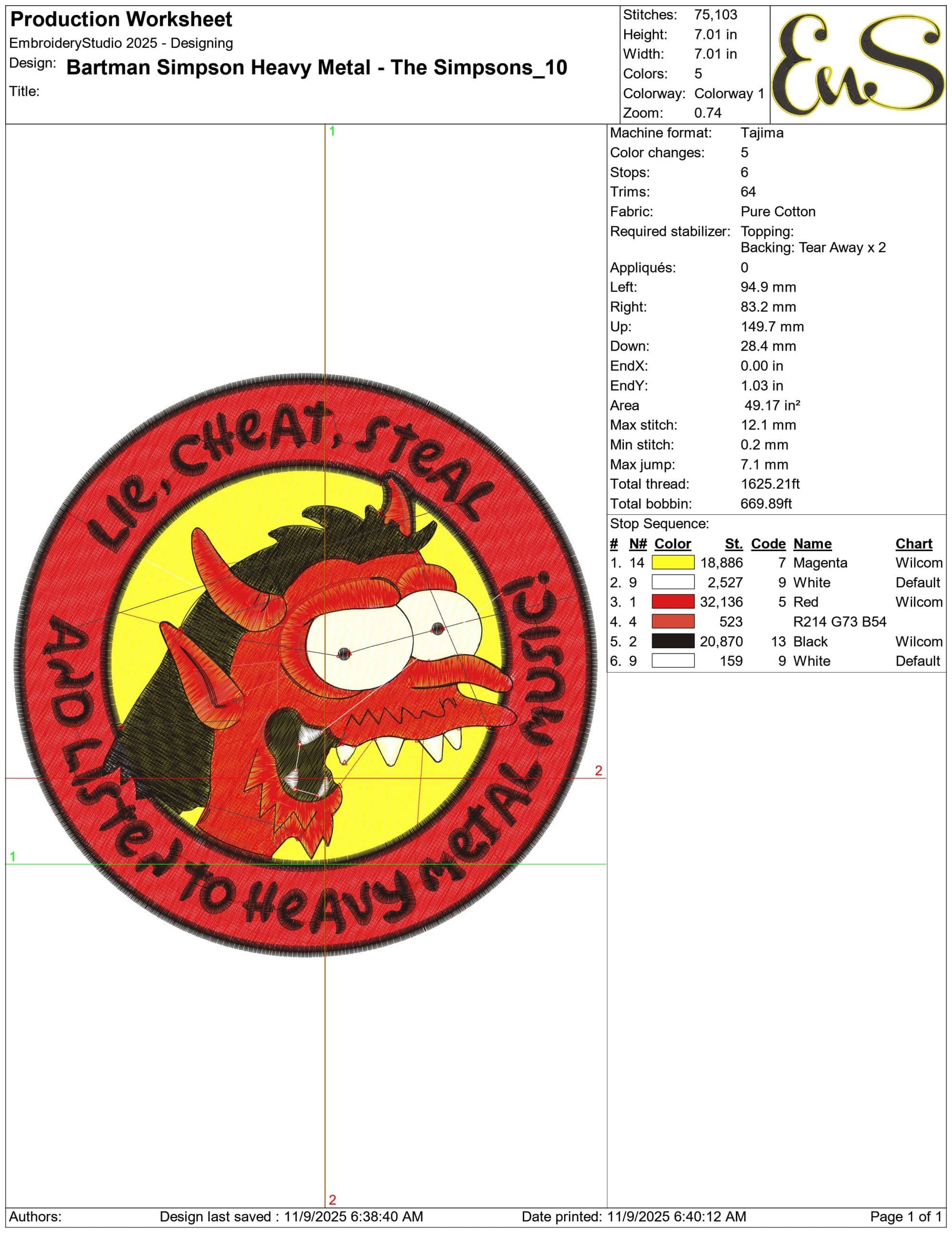 Bartman Simpson Heavy Metal The Simpsons- Elegant embroidery design file - instant download — view 3