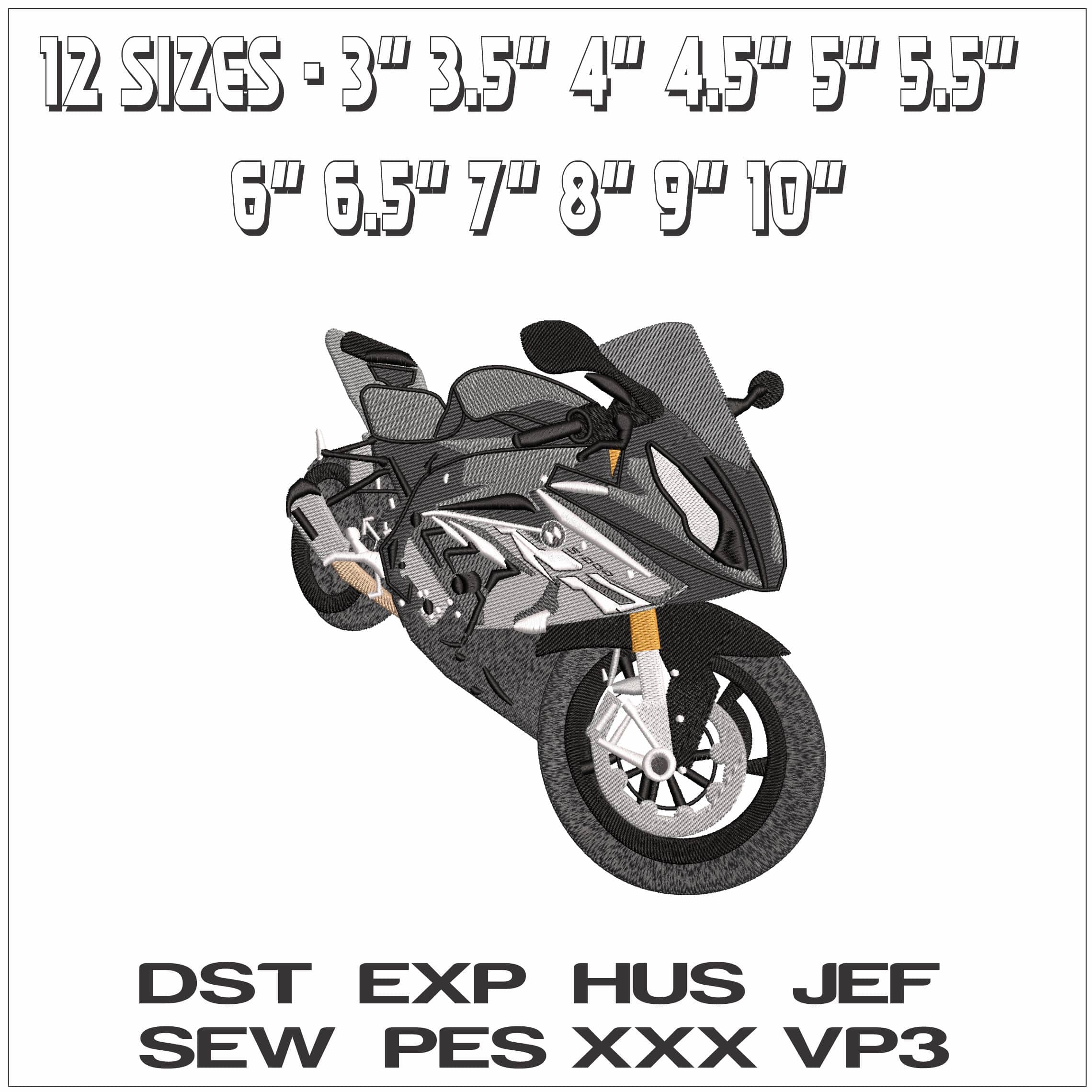 Basic Sports Motorbike- Elegant embroidery design file - instant download — view 2