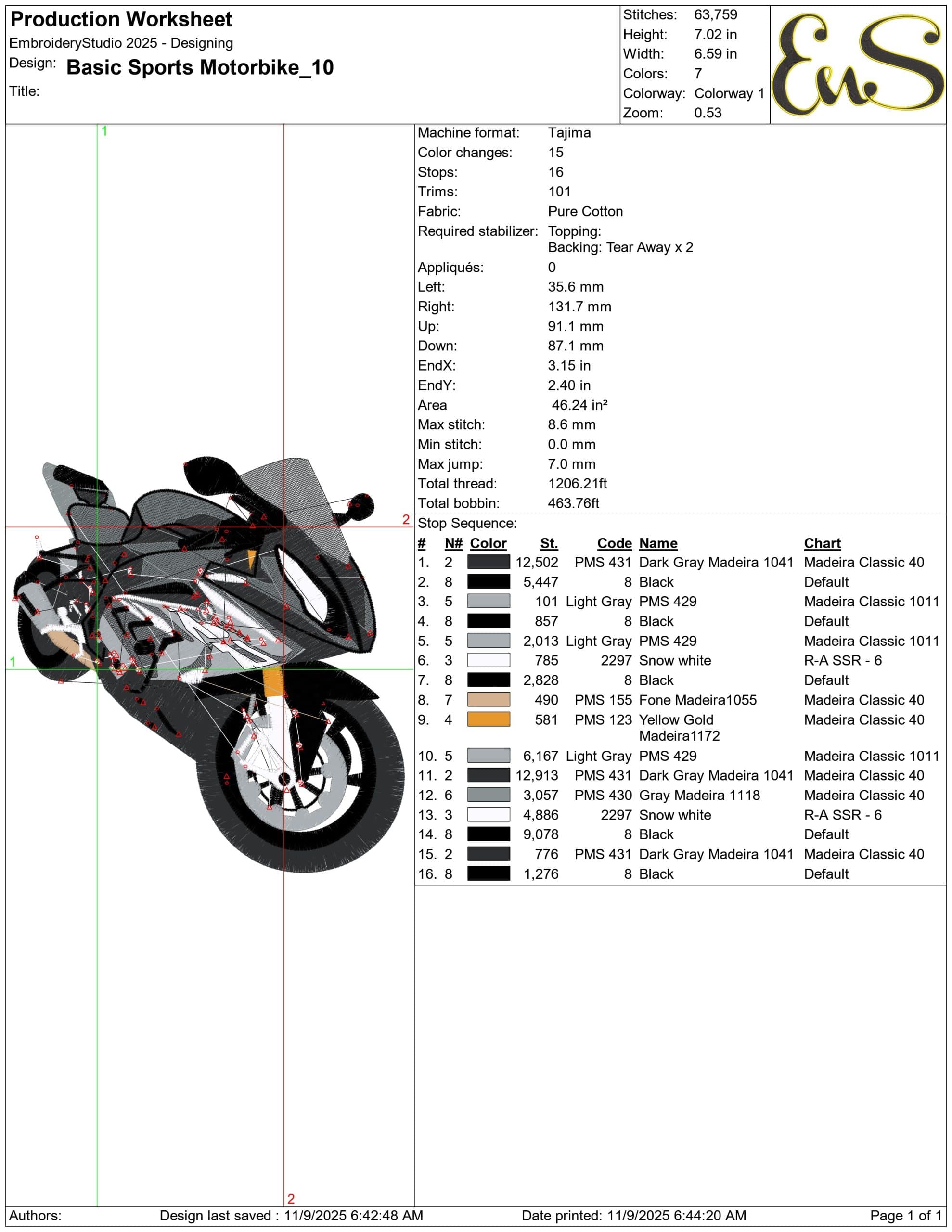 Basic Sports Motorbike- Elegant embroidery design file - instant download — view 3