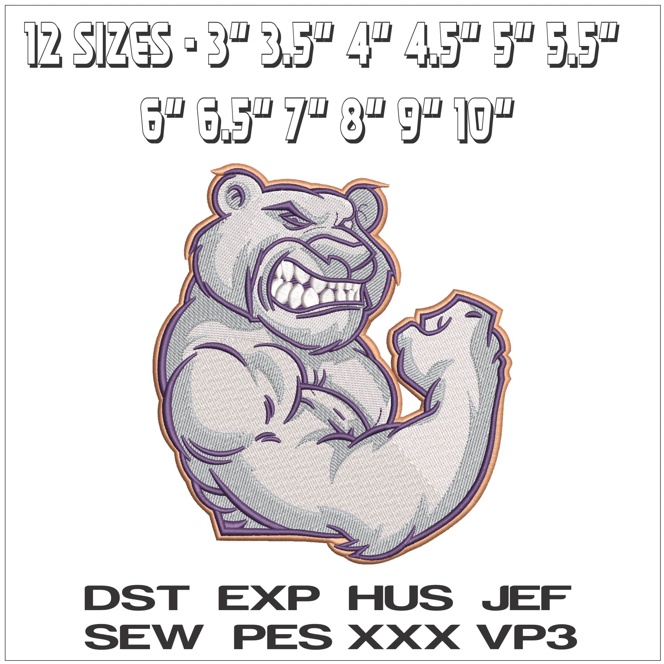 Bear Flexing Mascot- Elegant embroidery design file - instant download — view 2