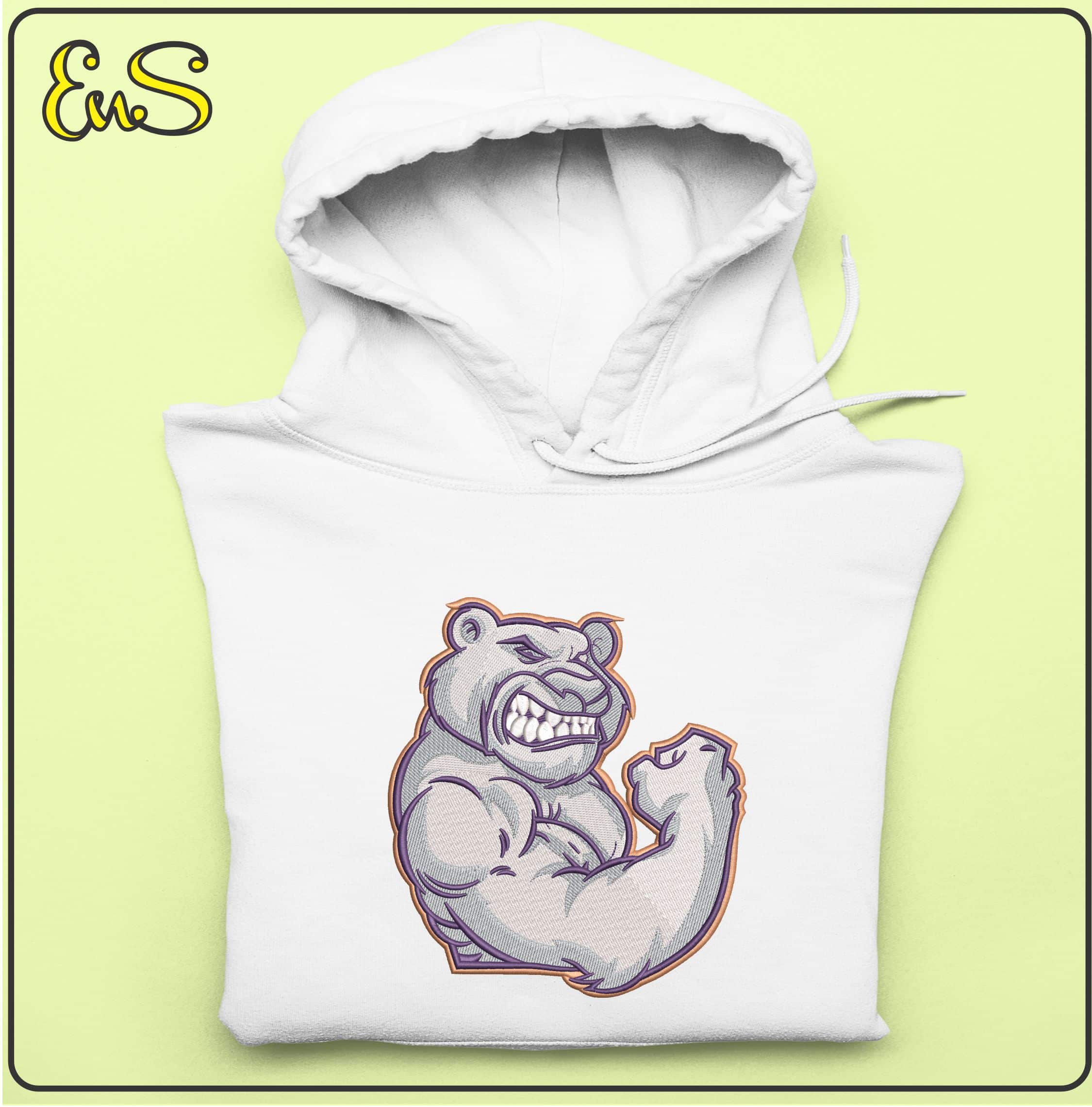 Bear Flexing Mascot- Elegant embroidery design file - instant download — view 4