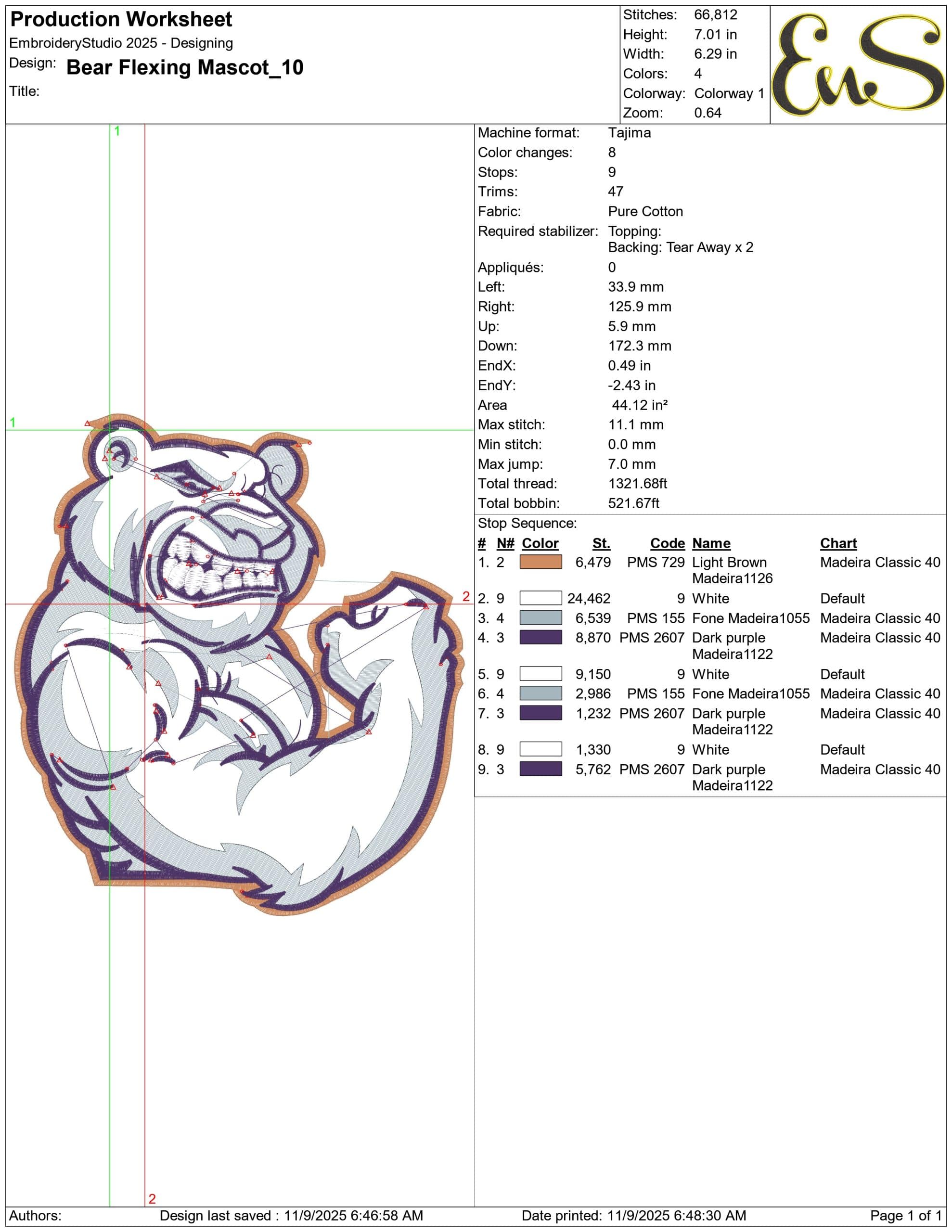 Bear Flexing Mascot- Elegant embroidery design file - instant download — view 3