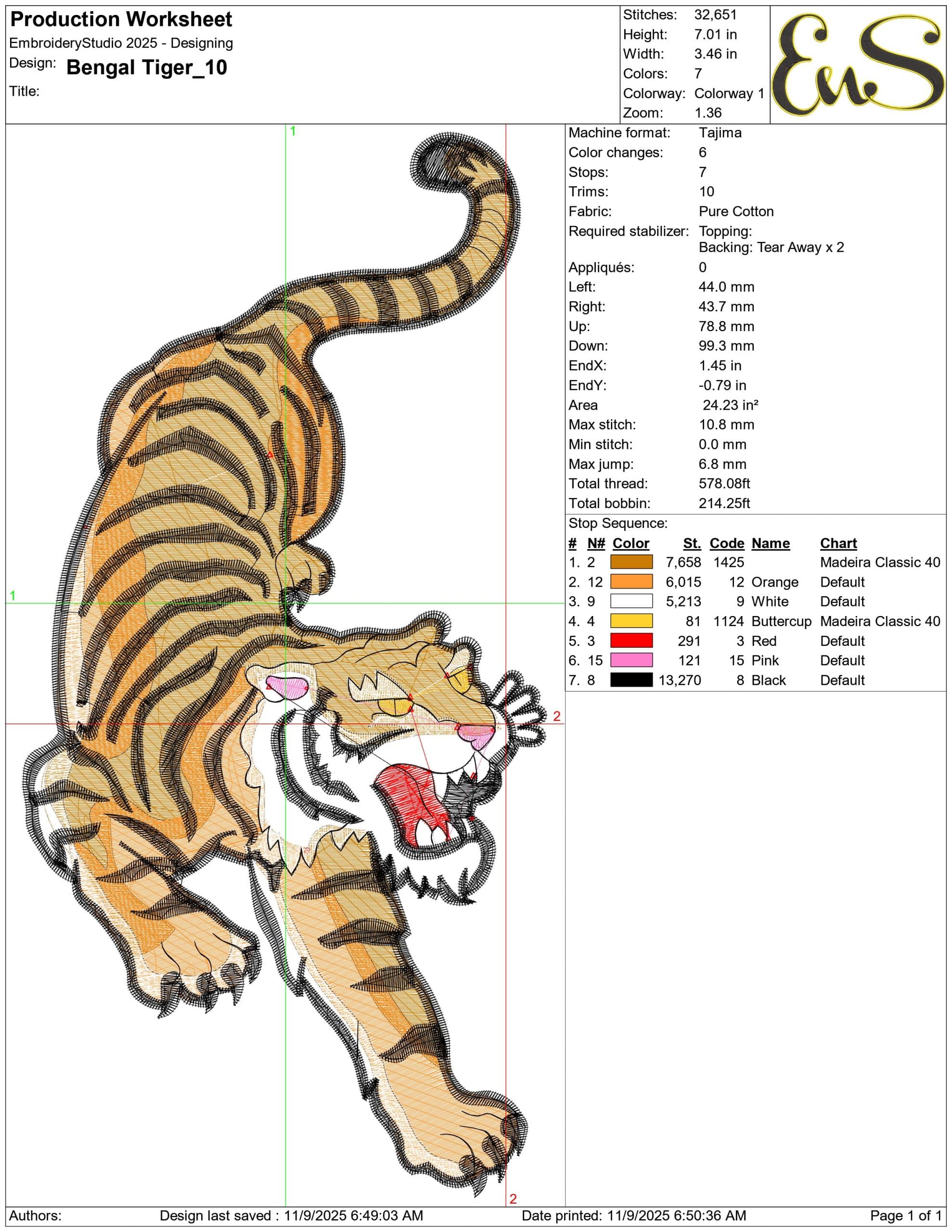 Bengal Tiger- Elegant embroidery design file - instant download — view 3