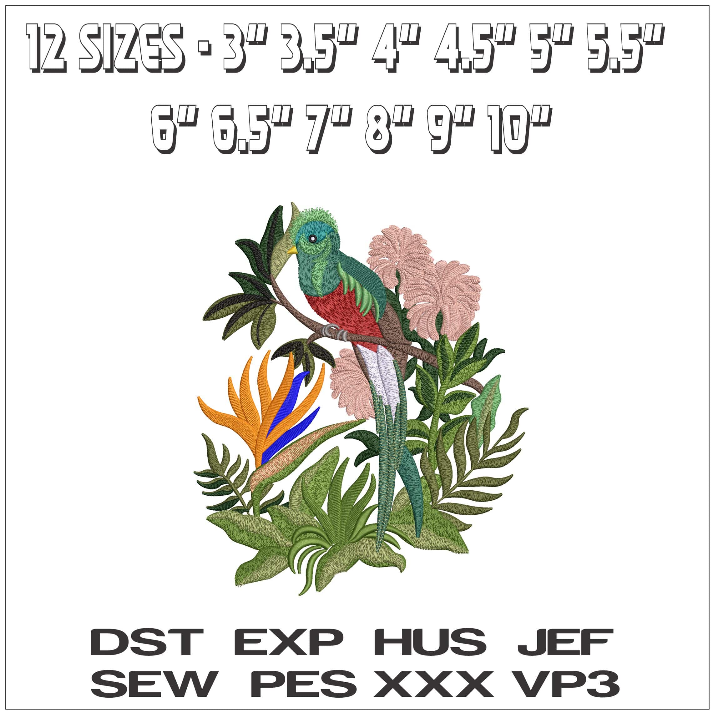 Bird in a Jungle- Elegant embroidery design file - instant download — view 2