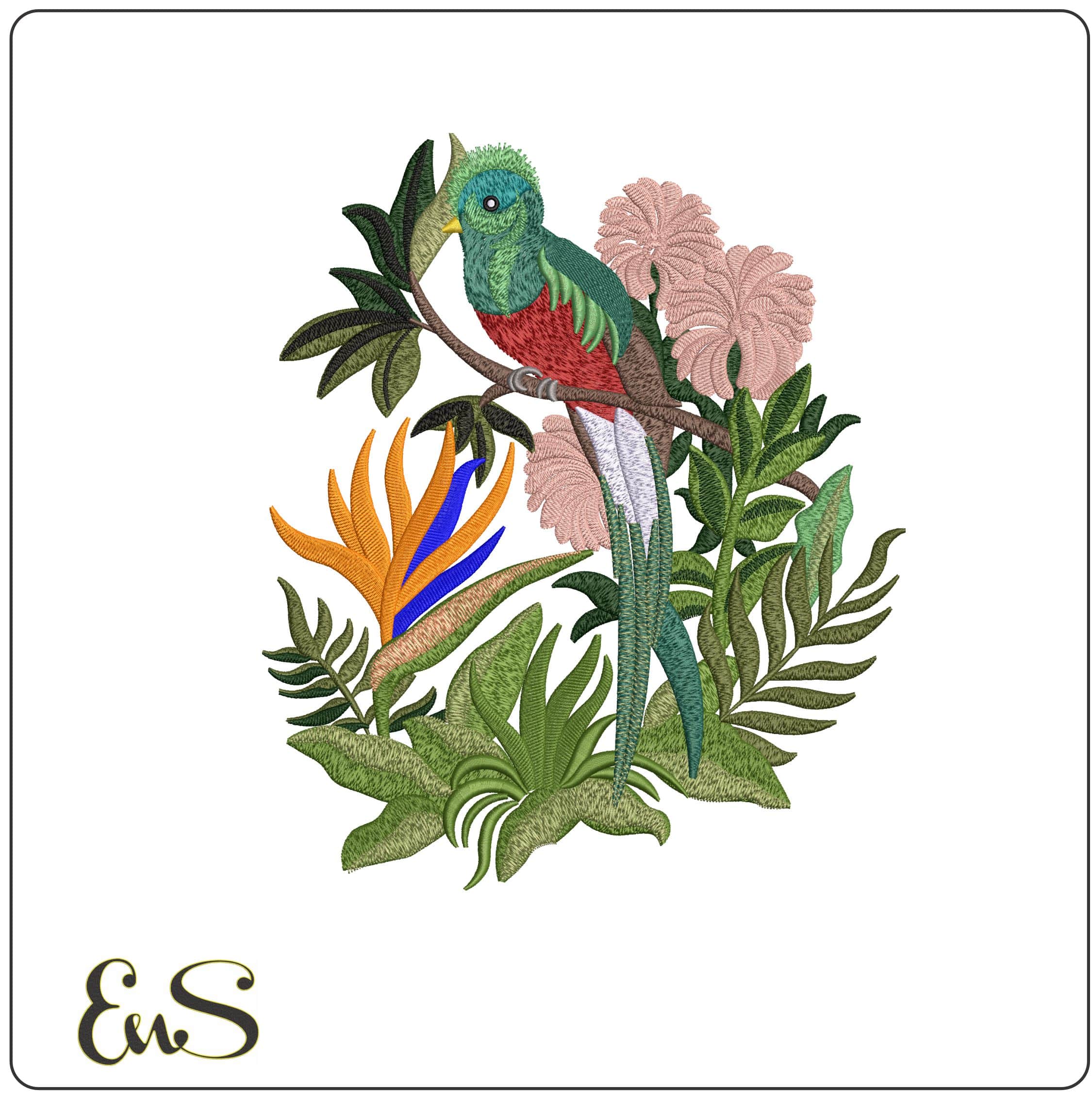 Bird in a Jungle- Elegant embroidery design file - instant download