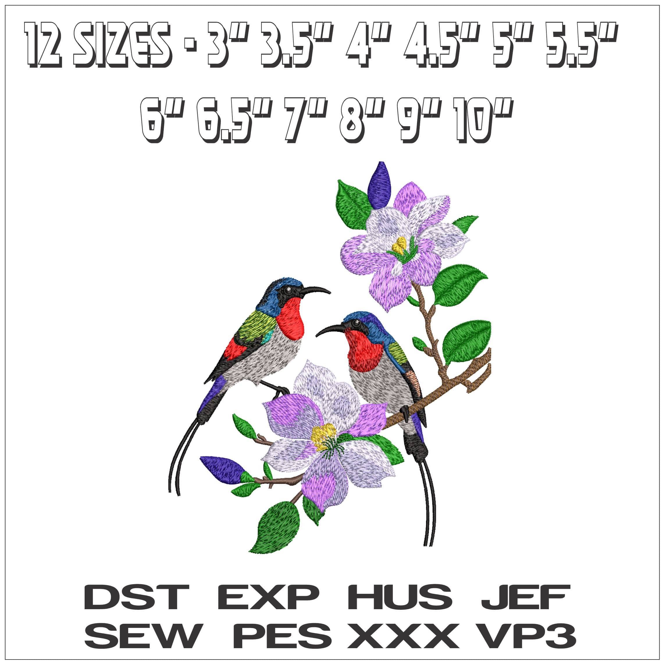 Birds and flowers- Elegant embroidery design file - instant download — view 2
