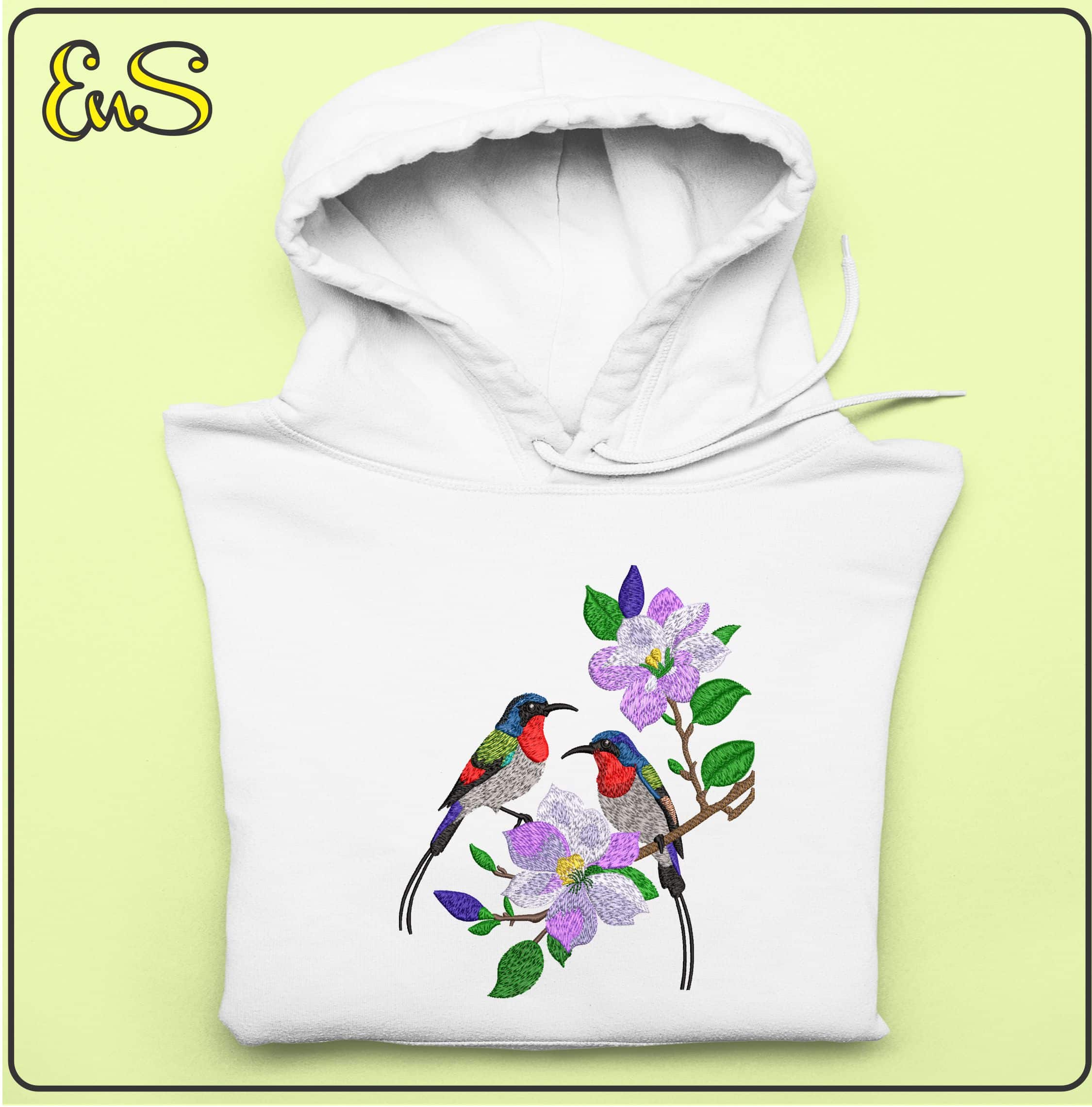 Birds and flowers- Elegant embroidery design file - instant download — view 4