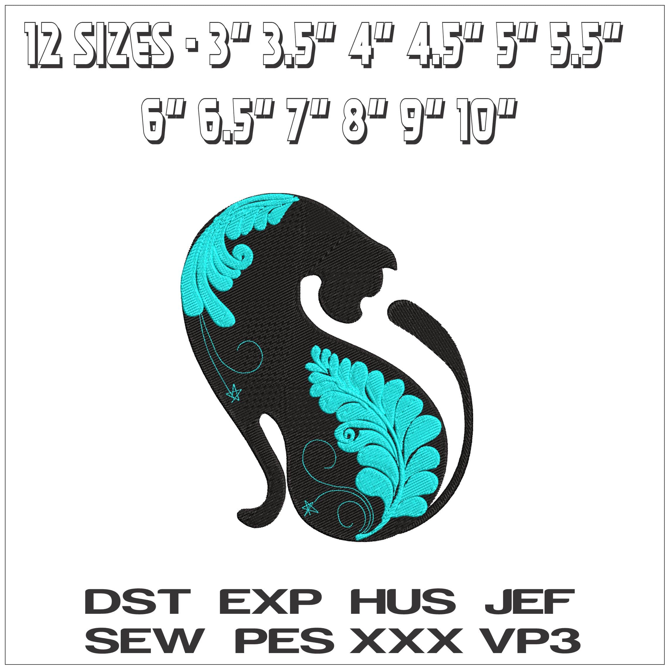 Black Cat Shiloette- Elegant embroidery design file - instant download — view 2