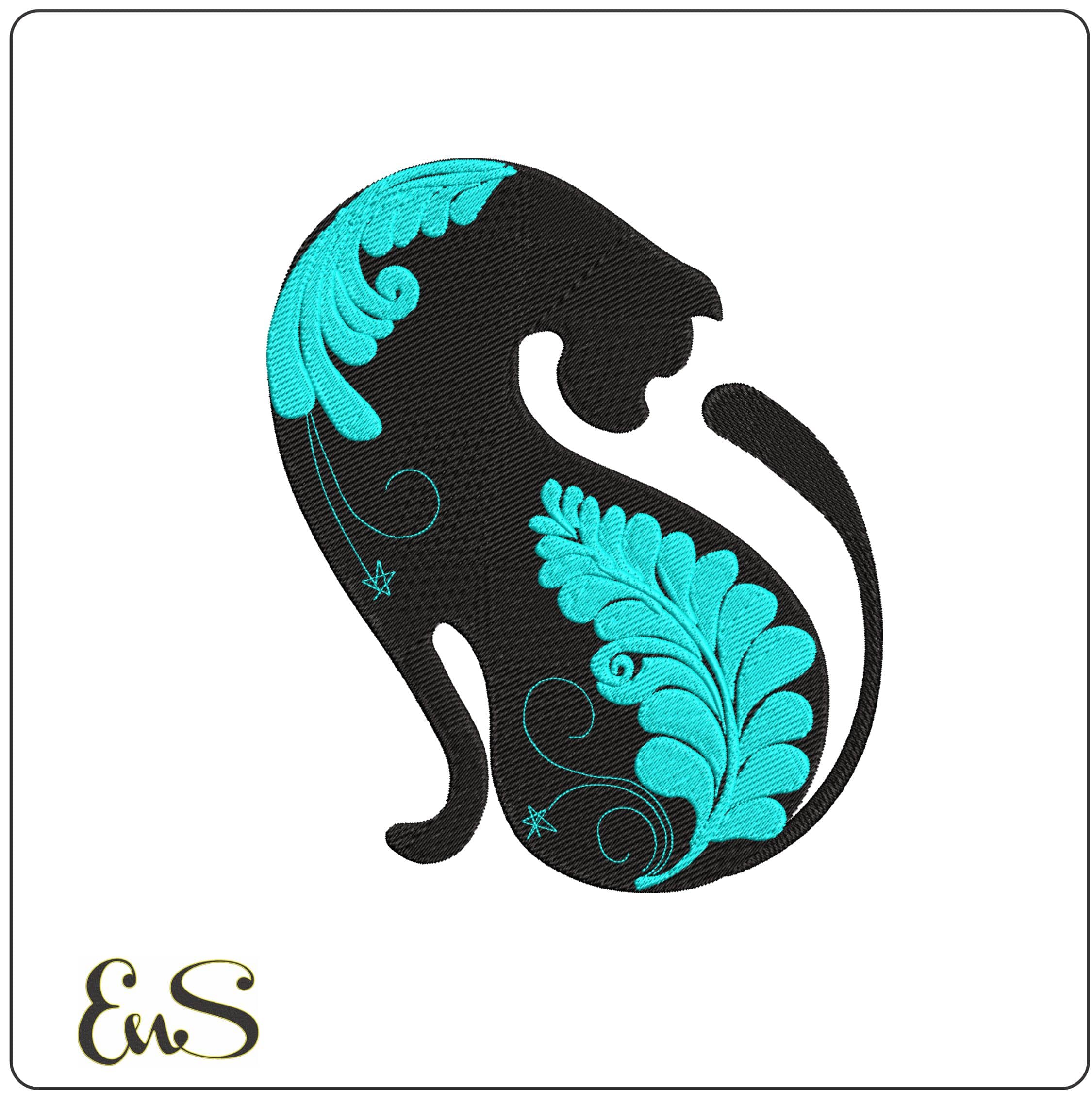 Black Cat Shiloette- Elegant embroidery design file - instant download
