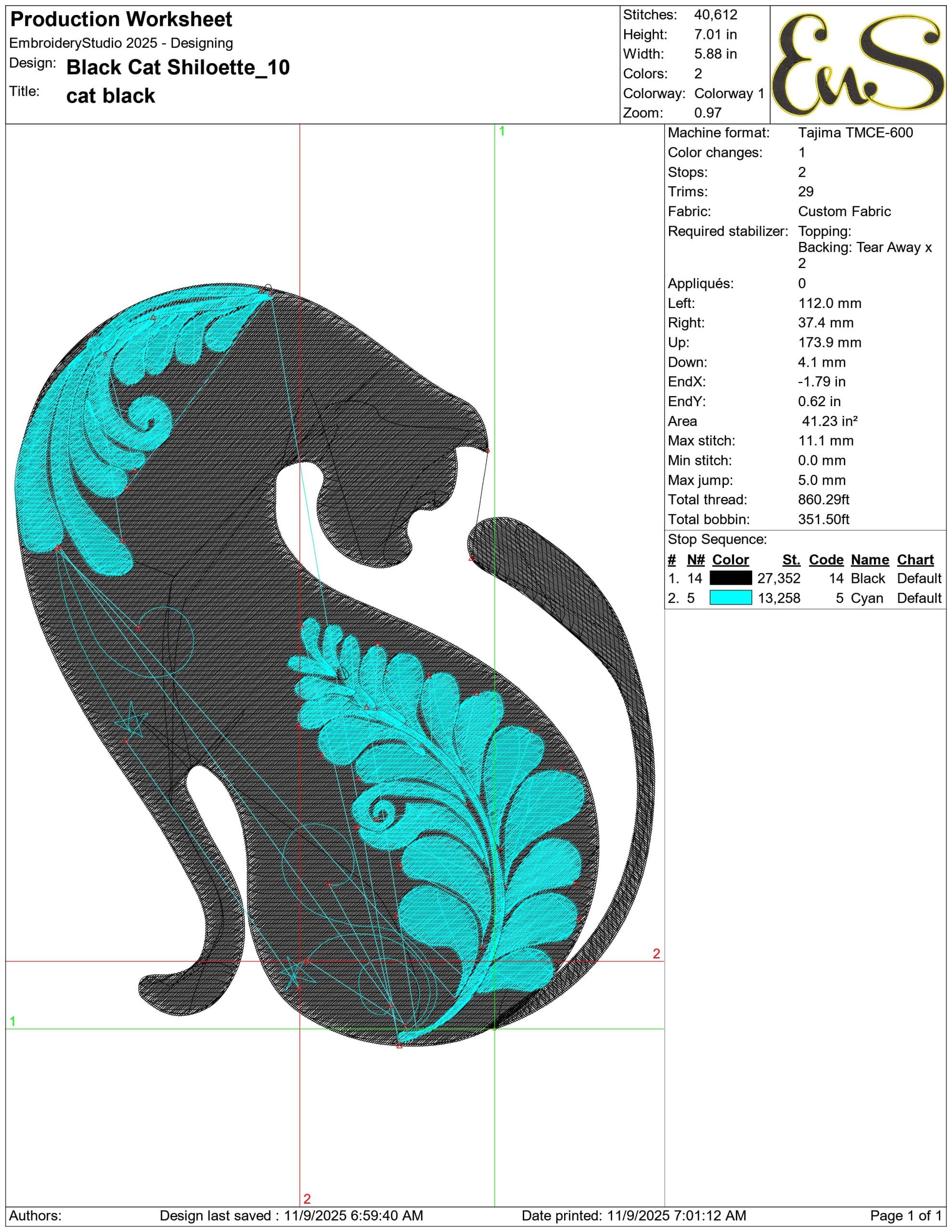 Black Cat Shiloette- Elegant embroidery design file - instant download — view 3