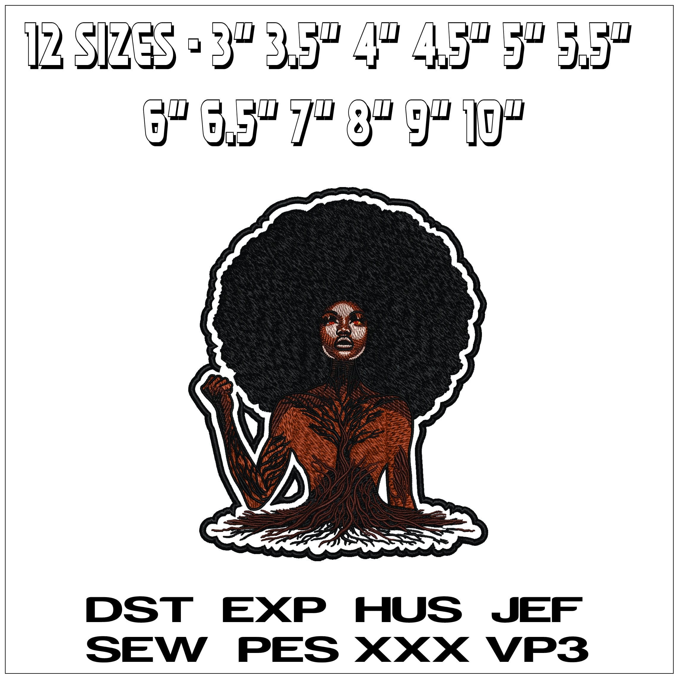 Black Lady with Roots and Tree- Elegant embroidery design file - instant download — view 2