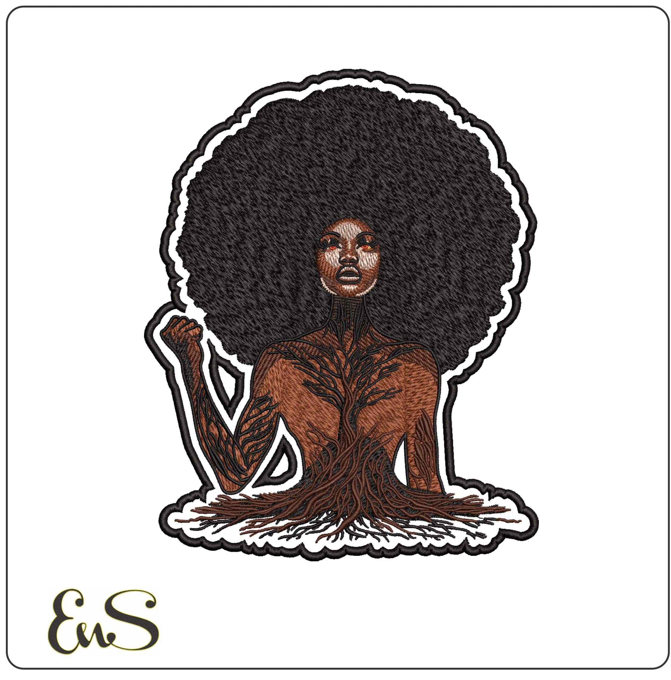Black Lady with Roots and Tree- Elegant embroidery design file - instant download