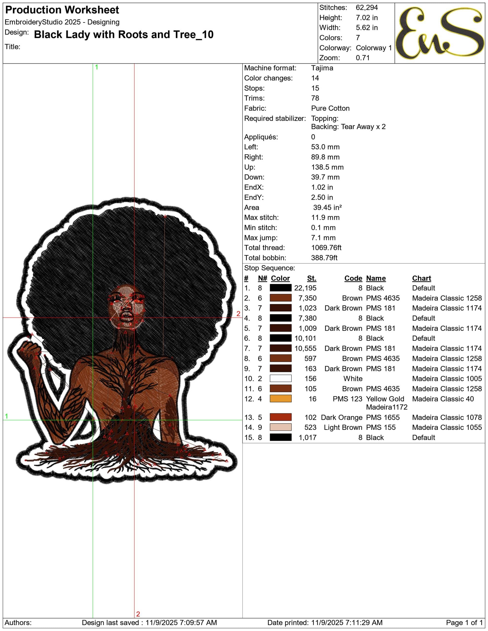 Black Lady with Roots and Tree- Elegant embroidery design file - instant download — view 3