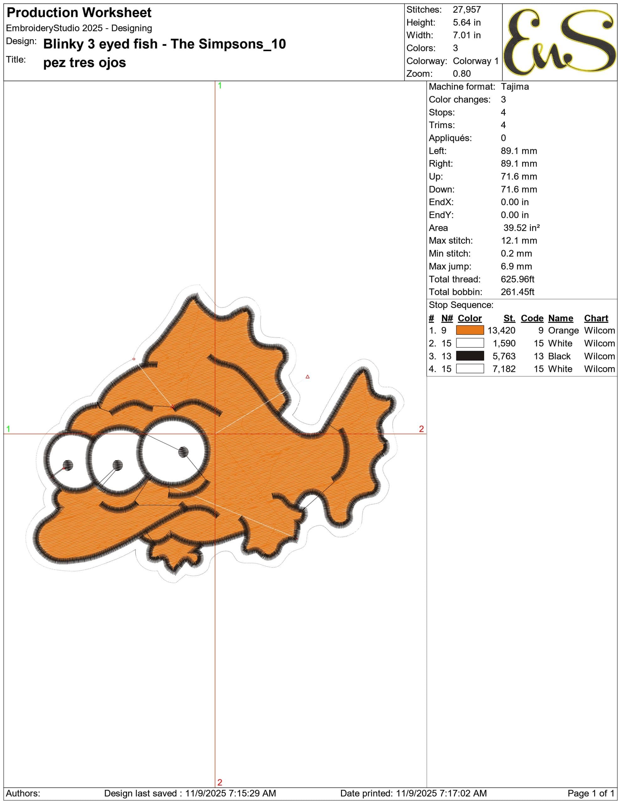 Blinky 3 eyed fish The Simpsons- Elegant embroidery design file - instant download — view 3