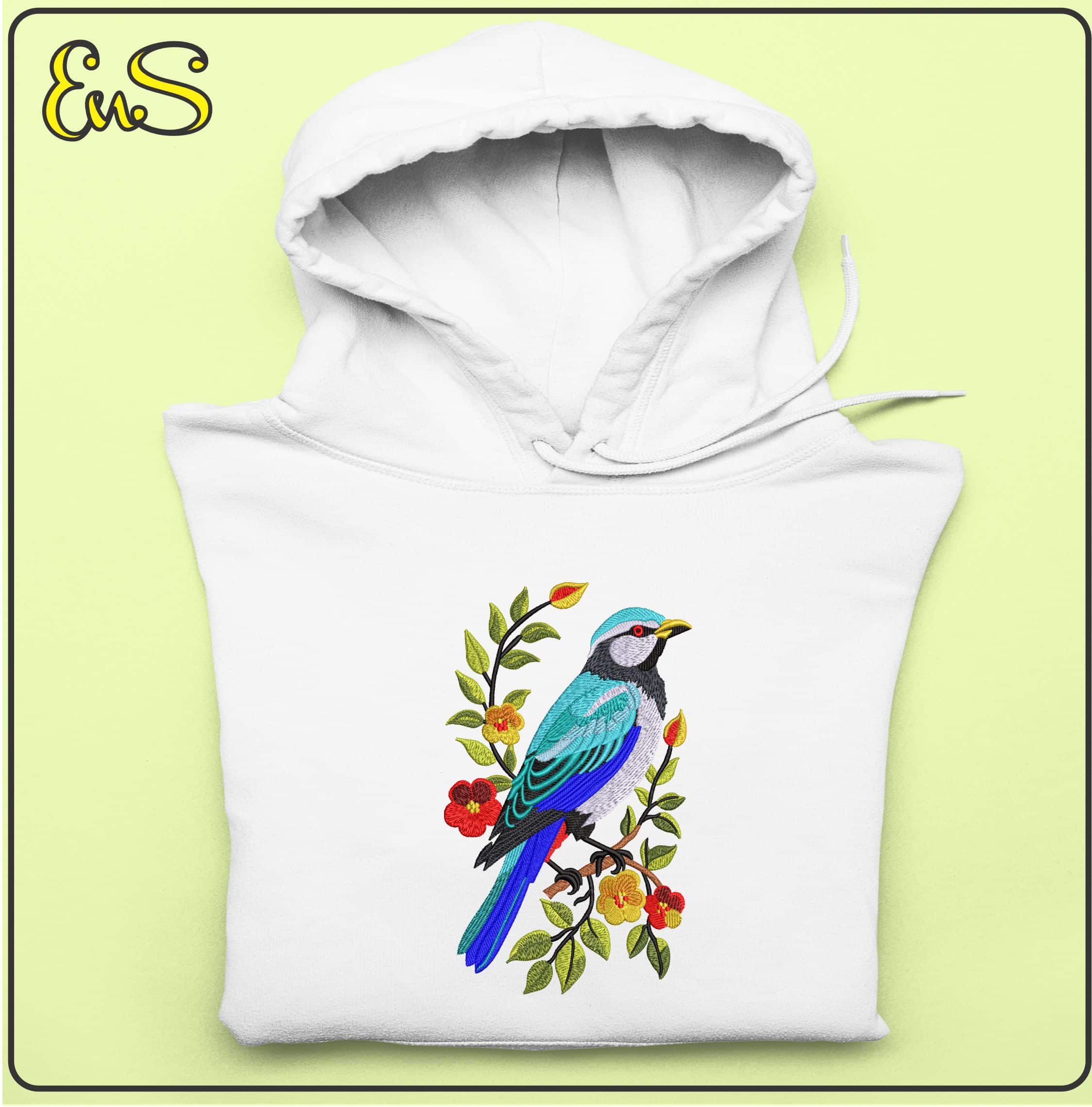 Blue bird in branch- Elegant embroidery design file - instant download — view 4