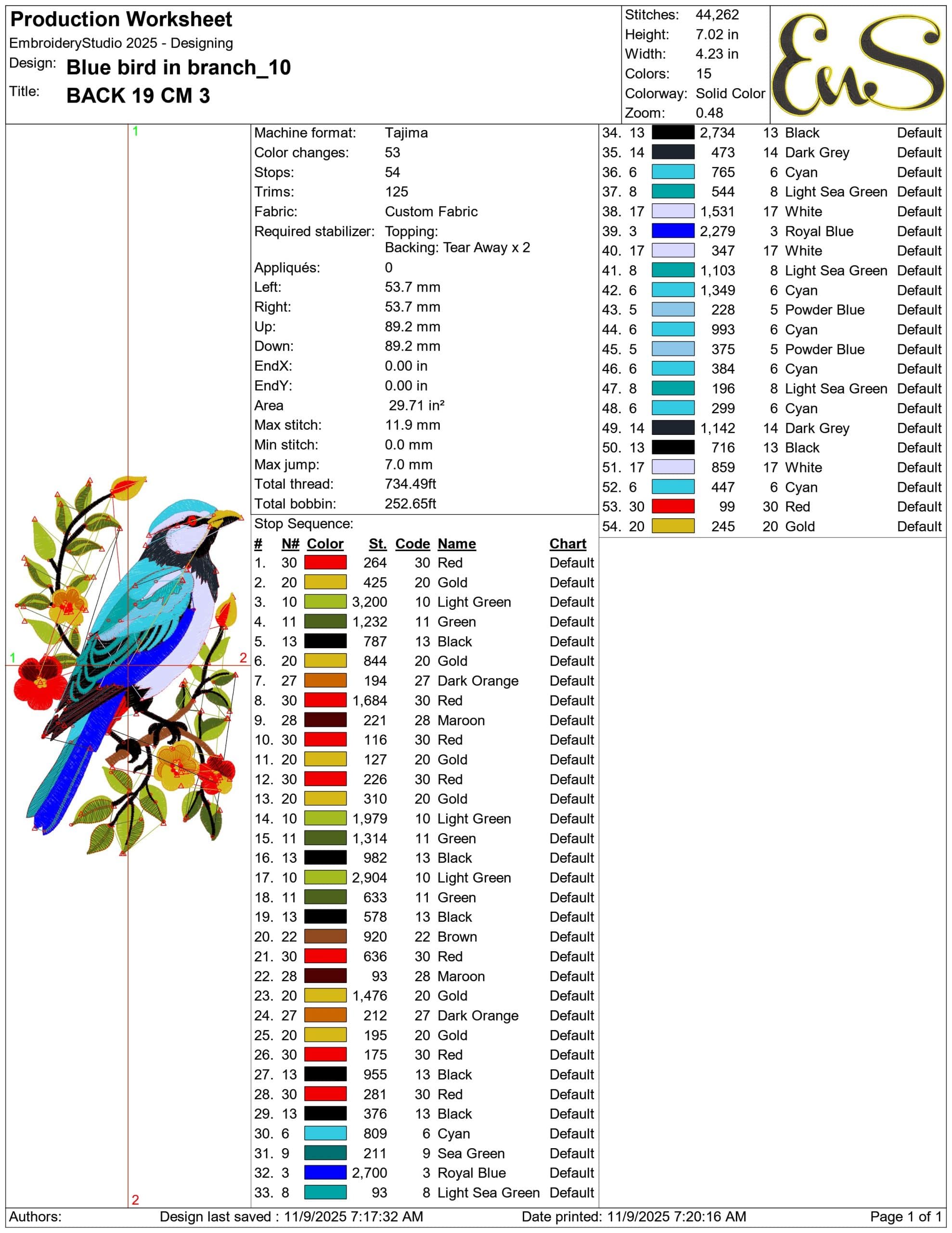 Blue bird in branch- Elegant embroidery design file - instant download — view 3