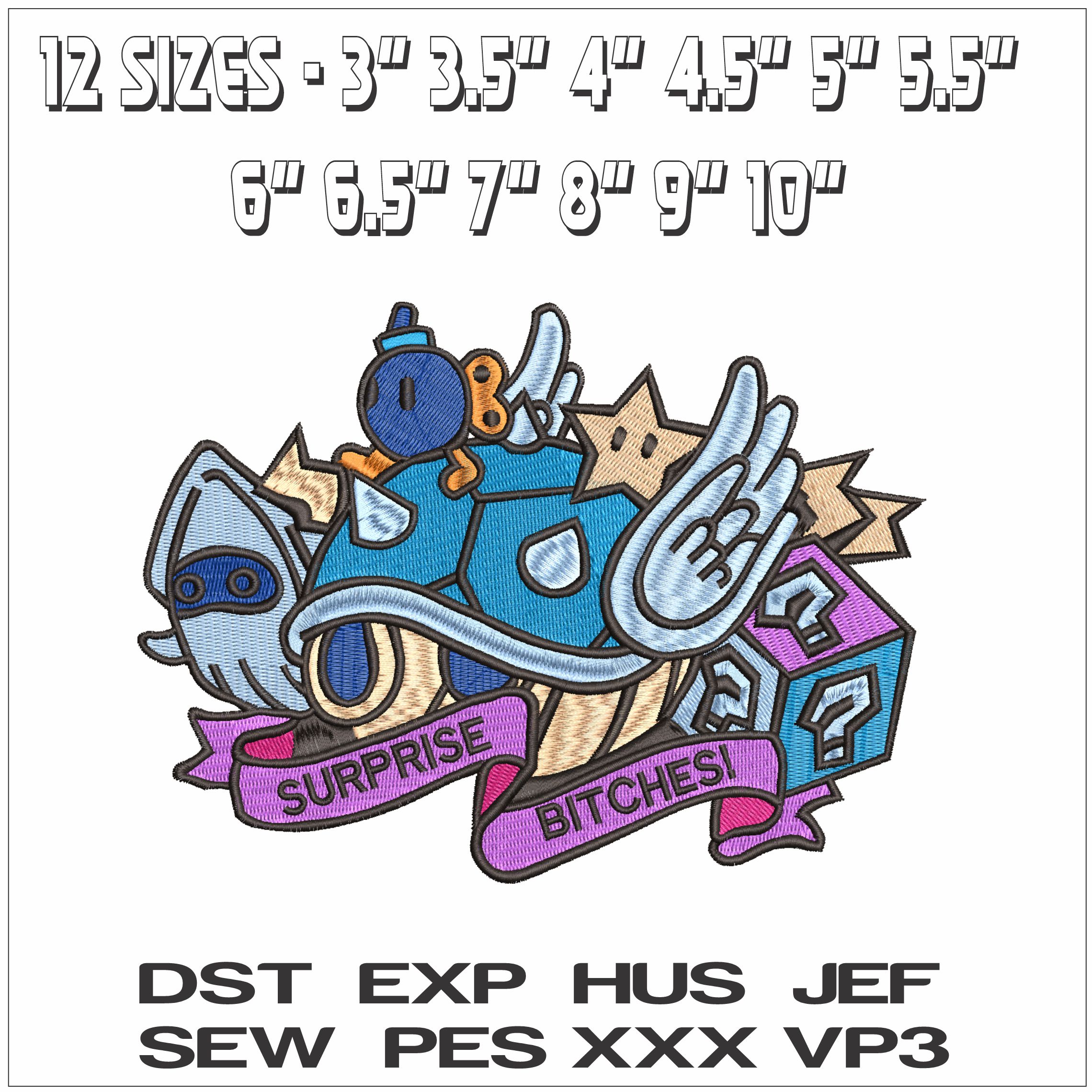 Blue Shell Surprise Bitiches Mario Kart Super Mario- Elegant embroidery design file - instant download — view 2