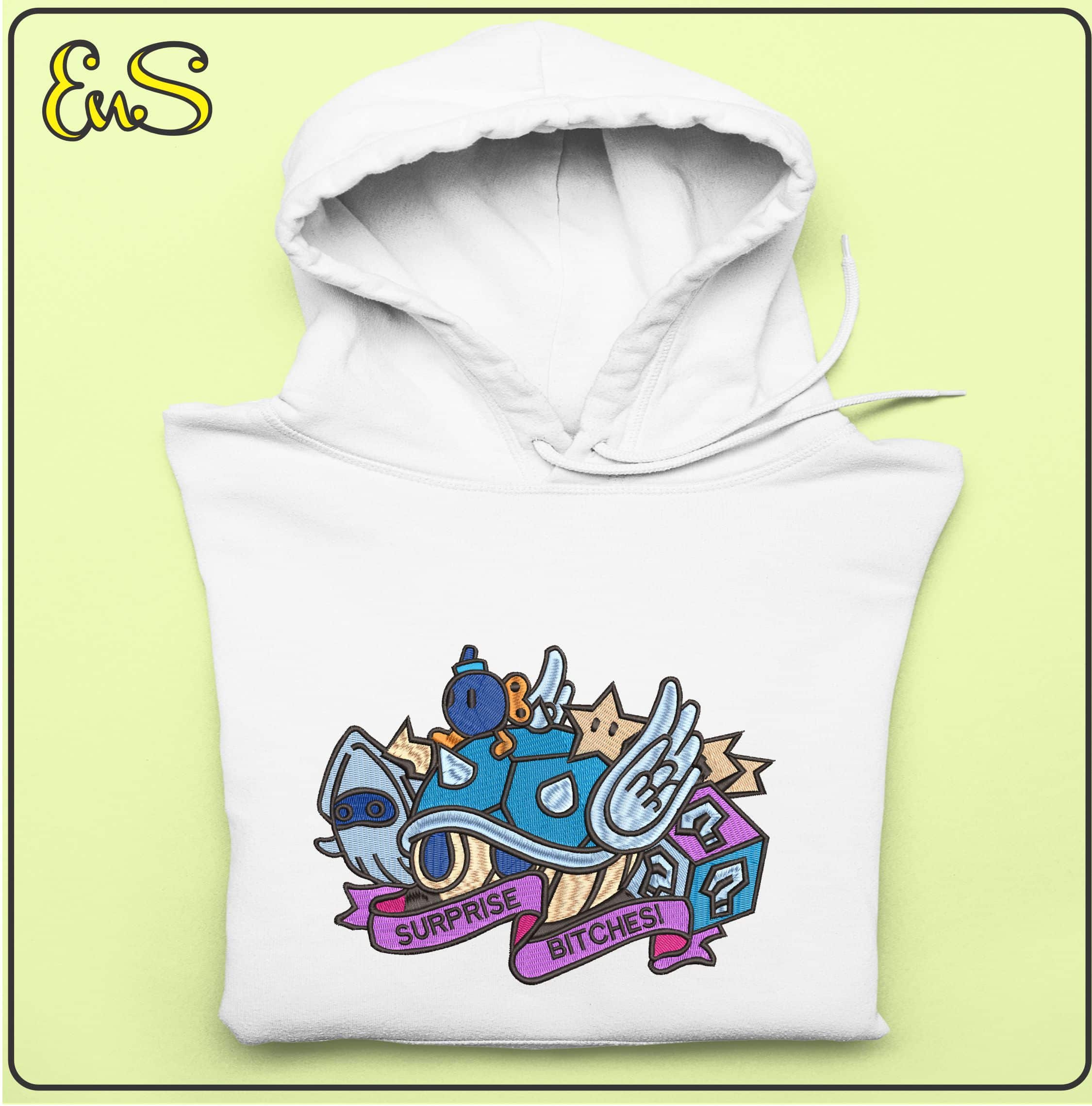 Blue Shell Surprise Bitiches Mario Kart Super Mario- Elegant embroidery design file - instant download — view 4