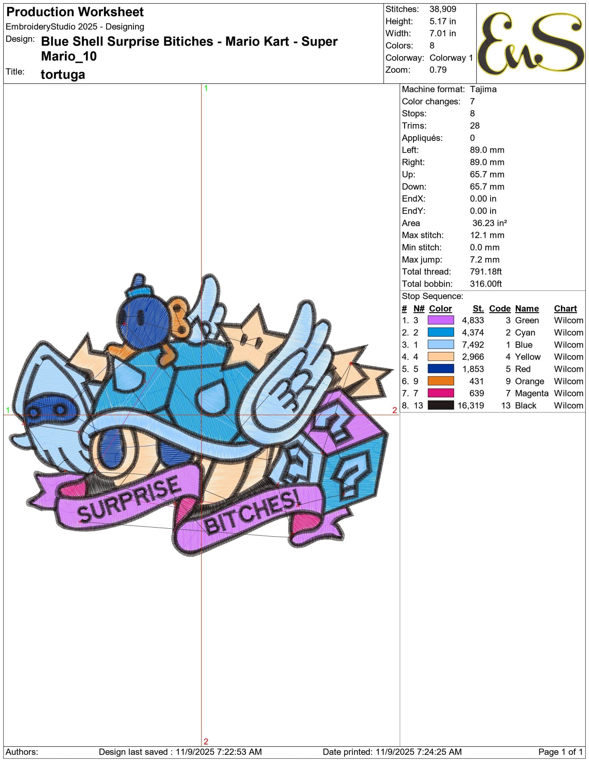 Blue Shell Surprise Bitiches Mario Kart Super Mario- Elegant embroidery design file - instant download — view 3