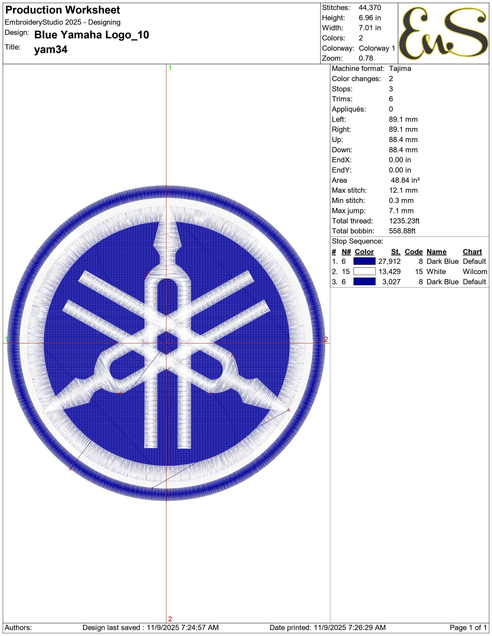 Blue Yamaha Logo- Elegant embroidery design file - instant download — view 3