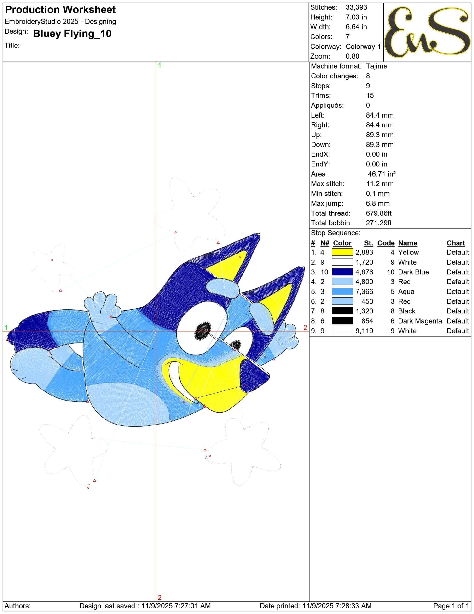 Bluey Flying- Elegant embroidery design file - instant download — view 3