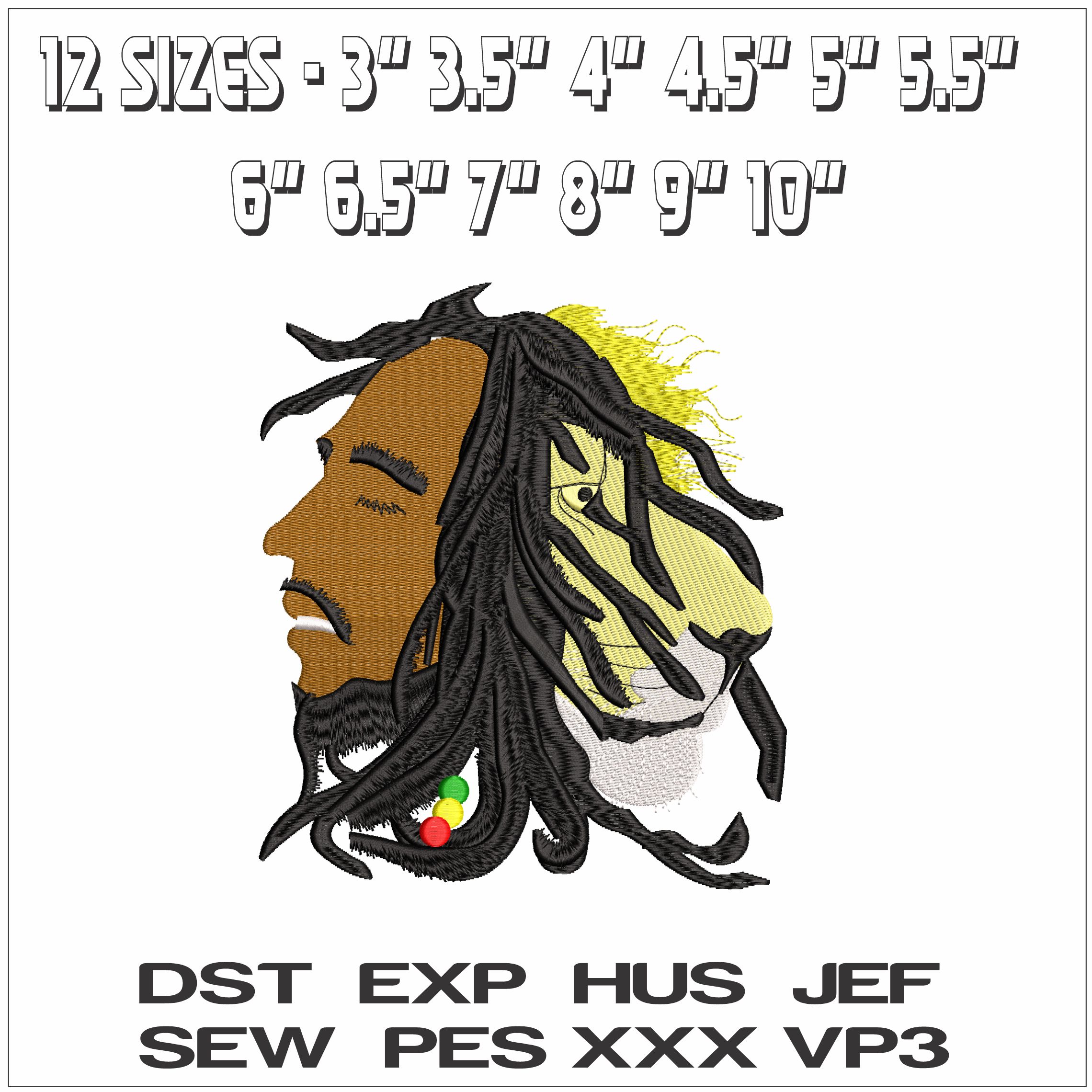 Bob Marley- Elegant embroidery design file - instant download — view 2