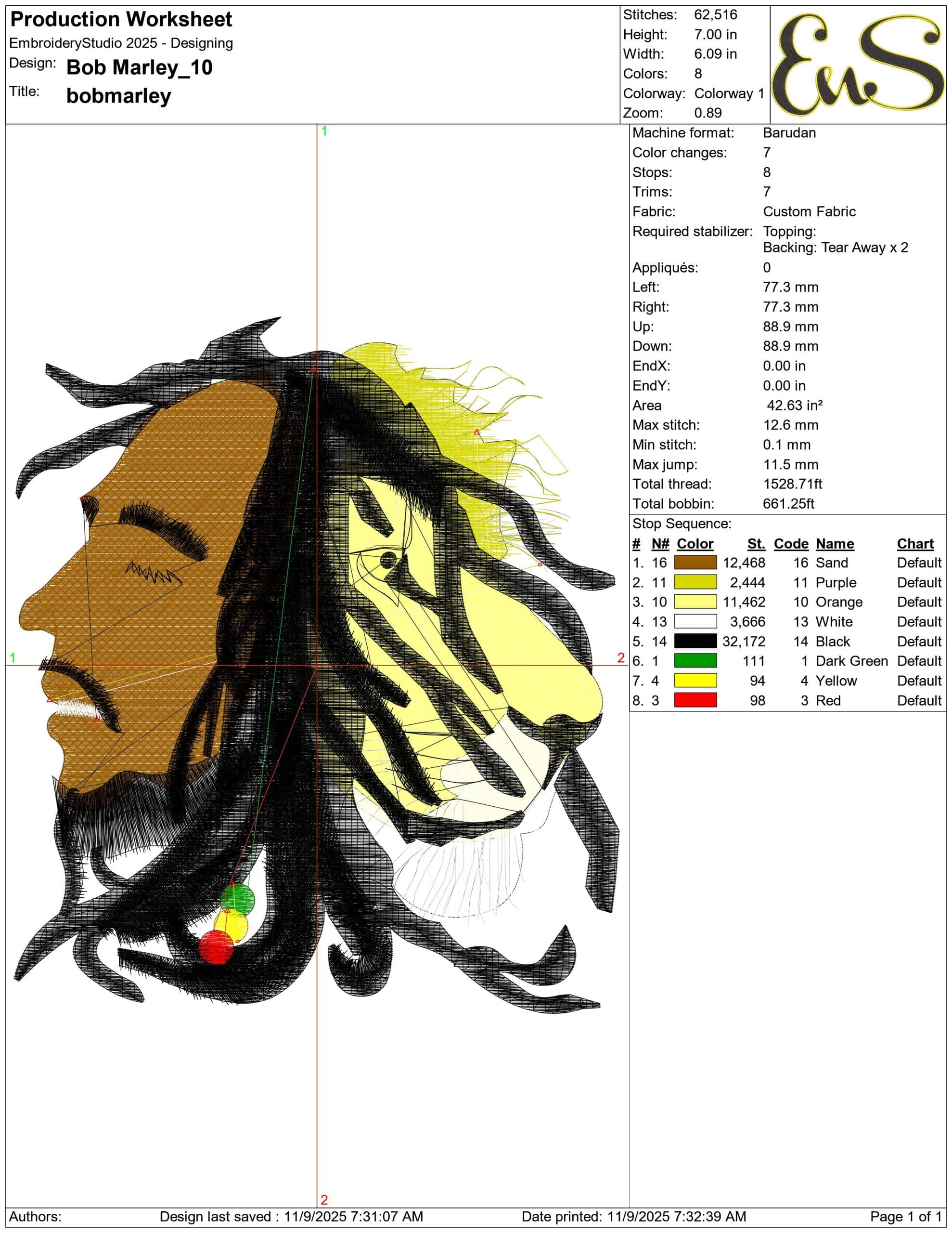 Bob Marley- Elegant embroidery design file - instant download — view 3