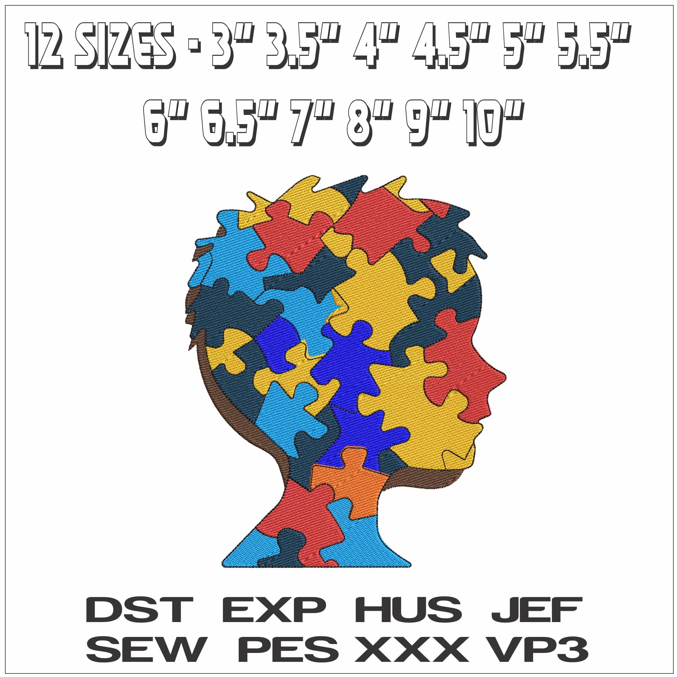 Boys Head Jigsaw- Elegant embroidery design file - instant download — view 2