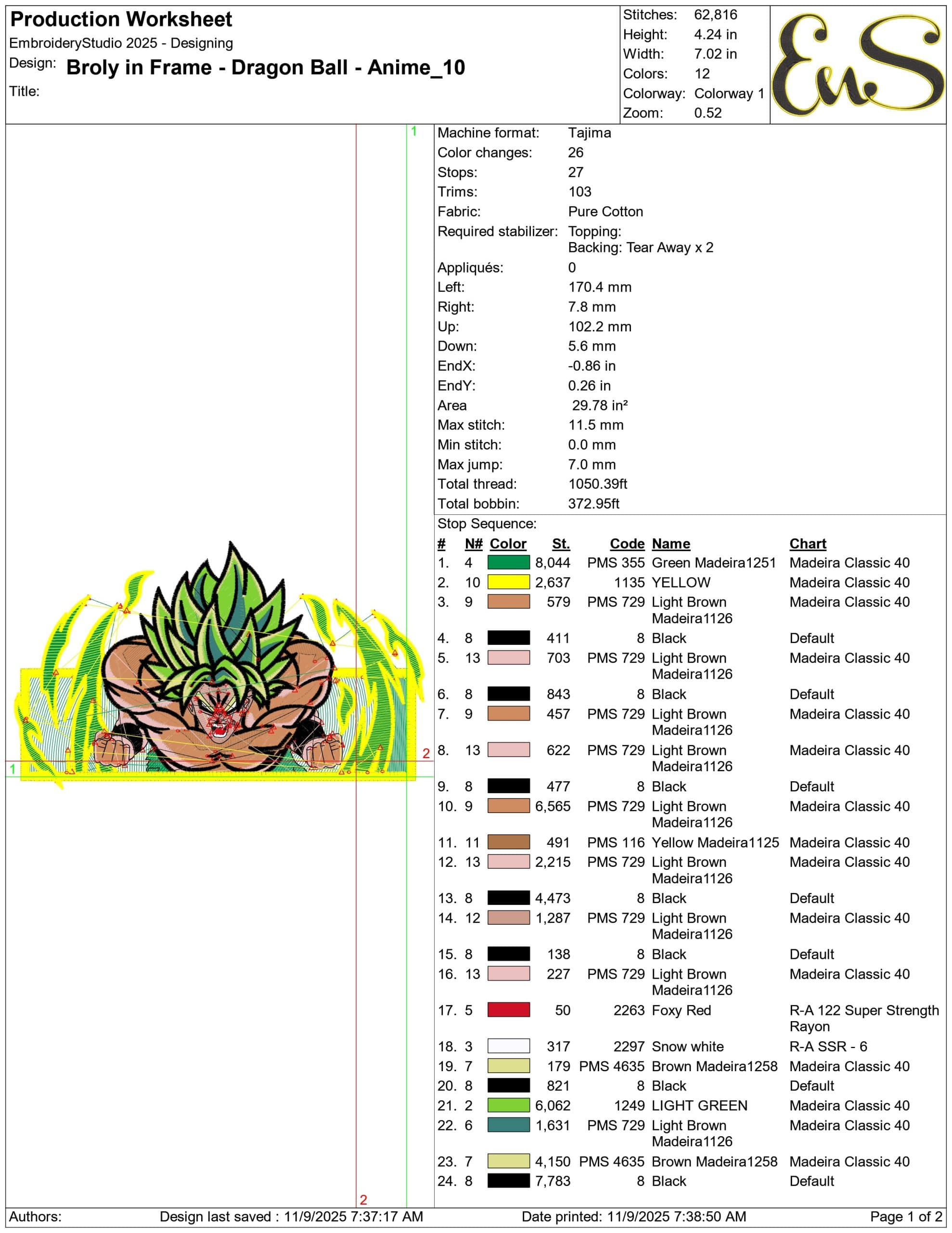 Broly in Frame Dragon Ball Anime- Elegant embroidery design file - instant download — view 3
