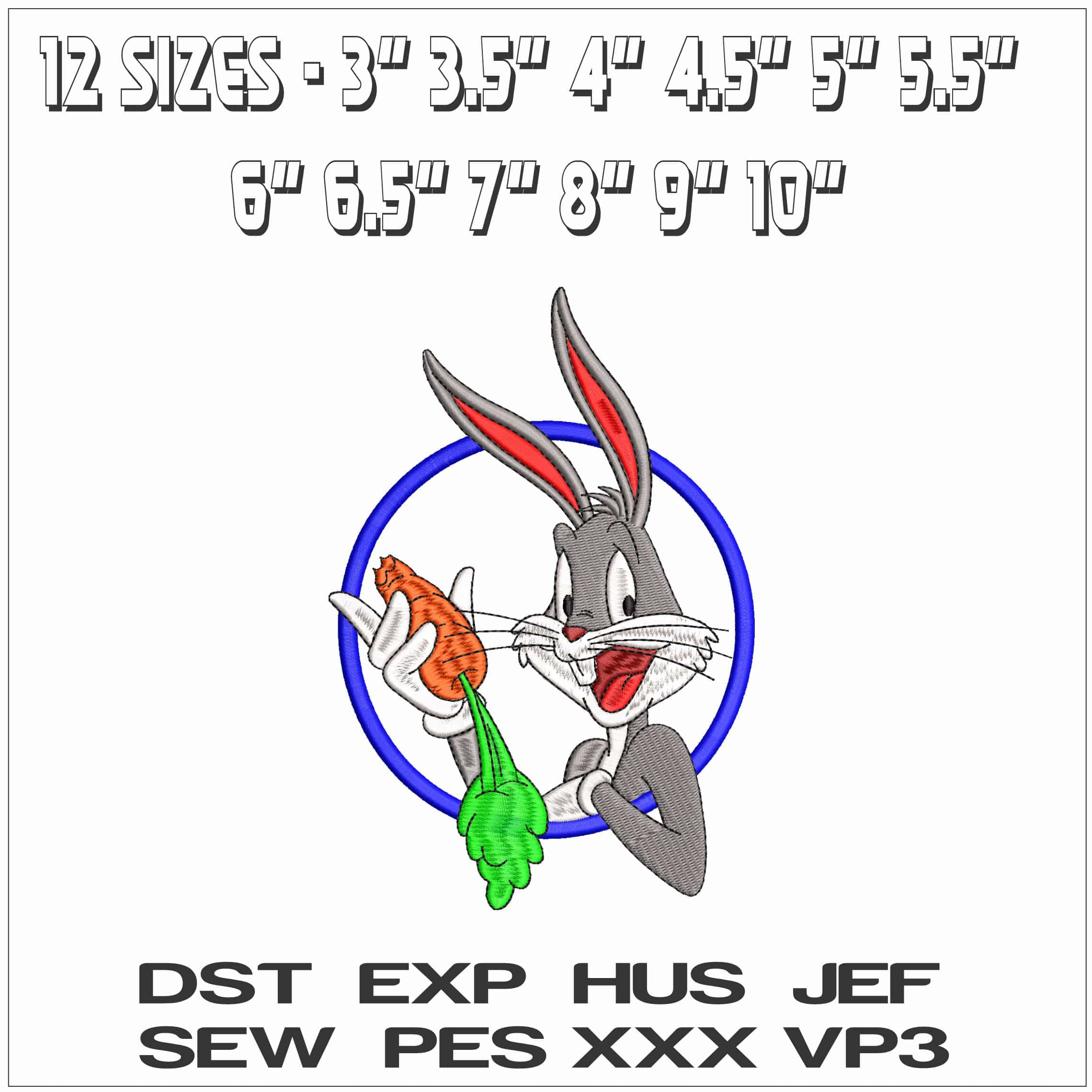 Buggs Bunny Eating Carrot through Loop- Elegant embroidery design file - instant download — view 2