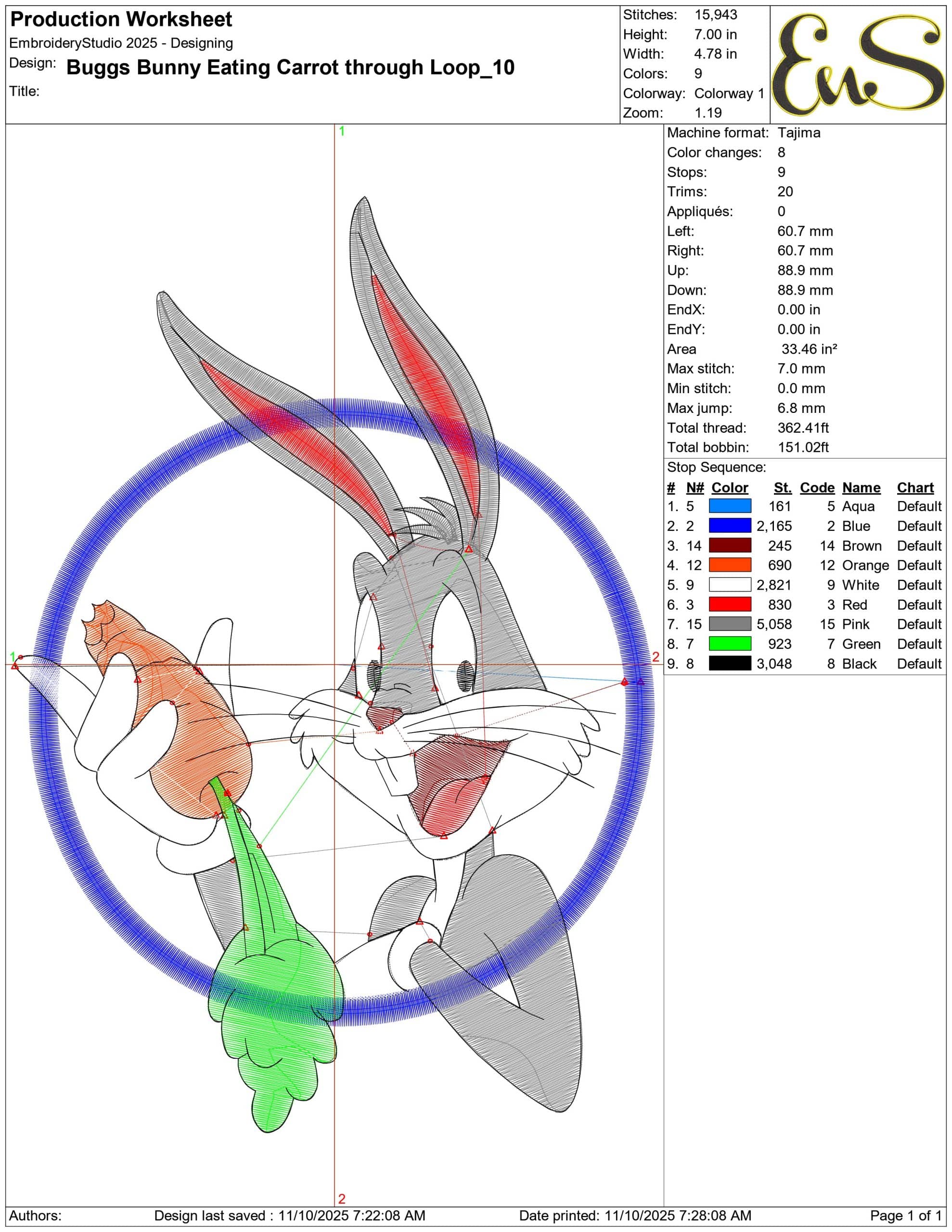 Buggs Bunny Eating Carrot through Loop- Elegant embroidery design file - instant download — view 3