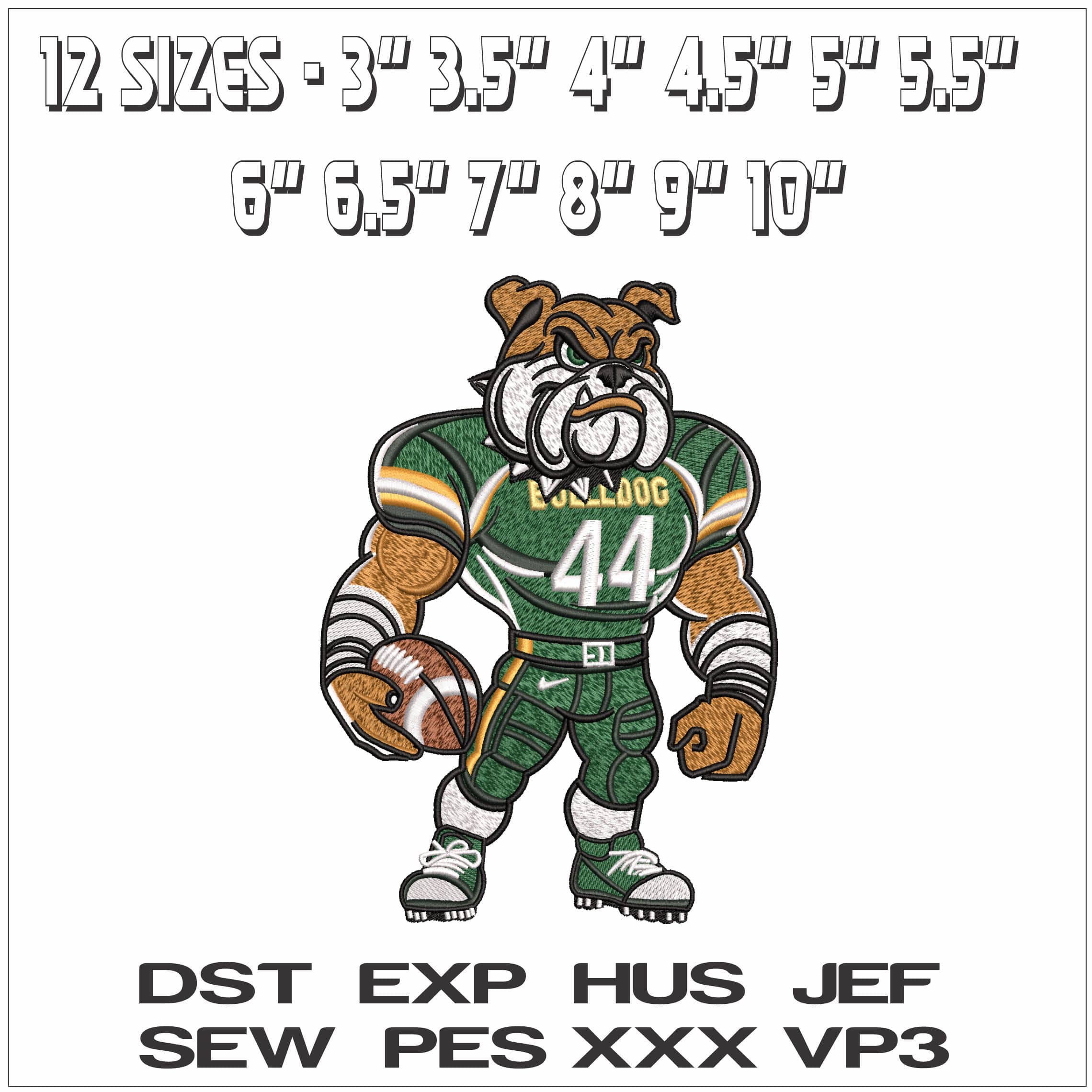 Bulldog Football- Elegant embroidery design file - instant download — view 2