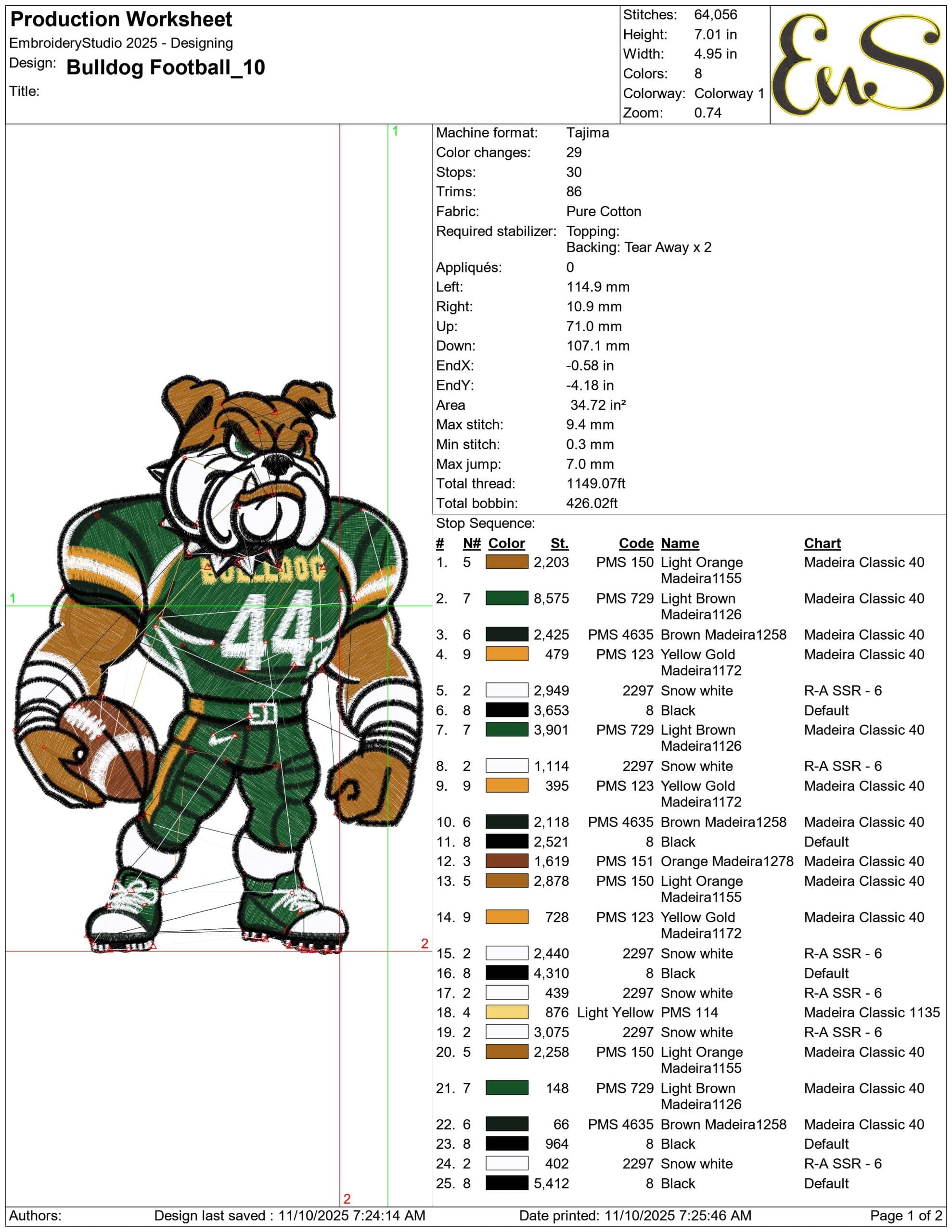 Bulldog Football- Elegant embroidery design file - instant download — view 3
