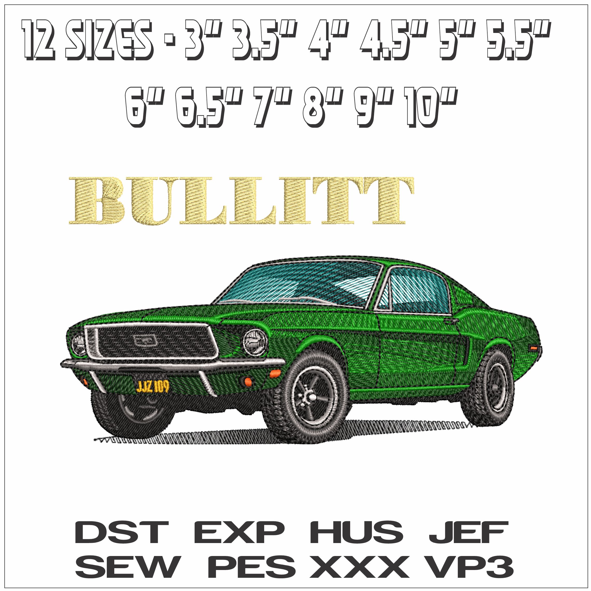 BULLITT Name 1968 Ford Mustang- Elegant embroidery design file - instant download — view 2