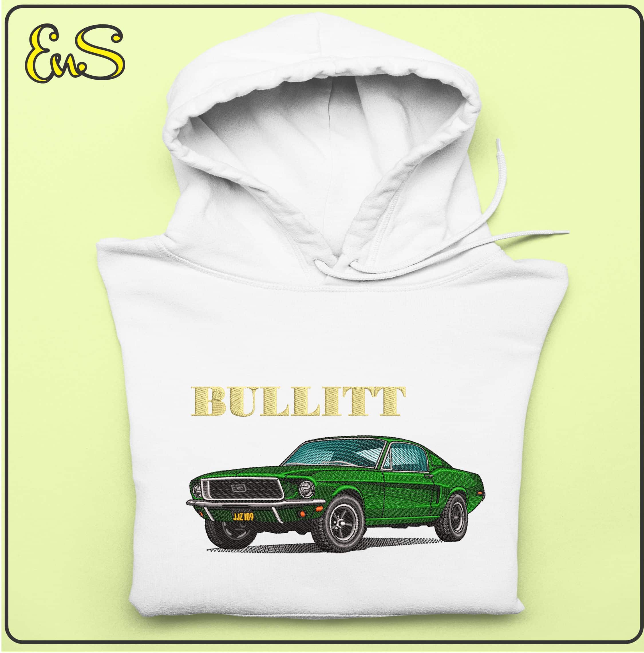BULLITT Name 1968 Ford Mustang- Elegant embroidery design file - instant download — view 4