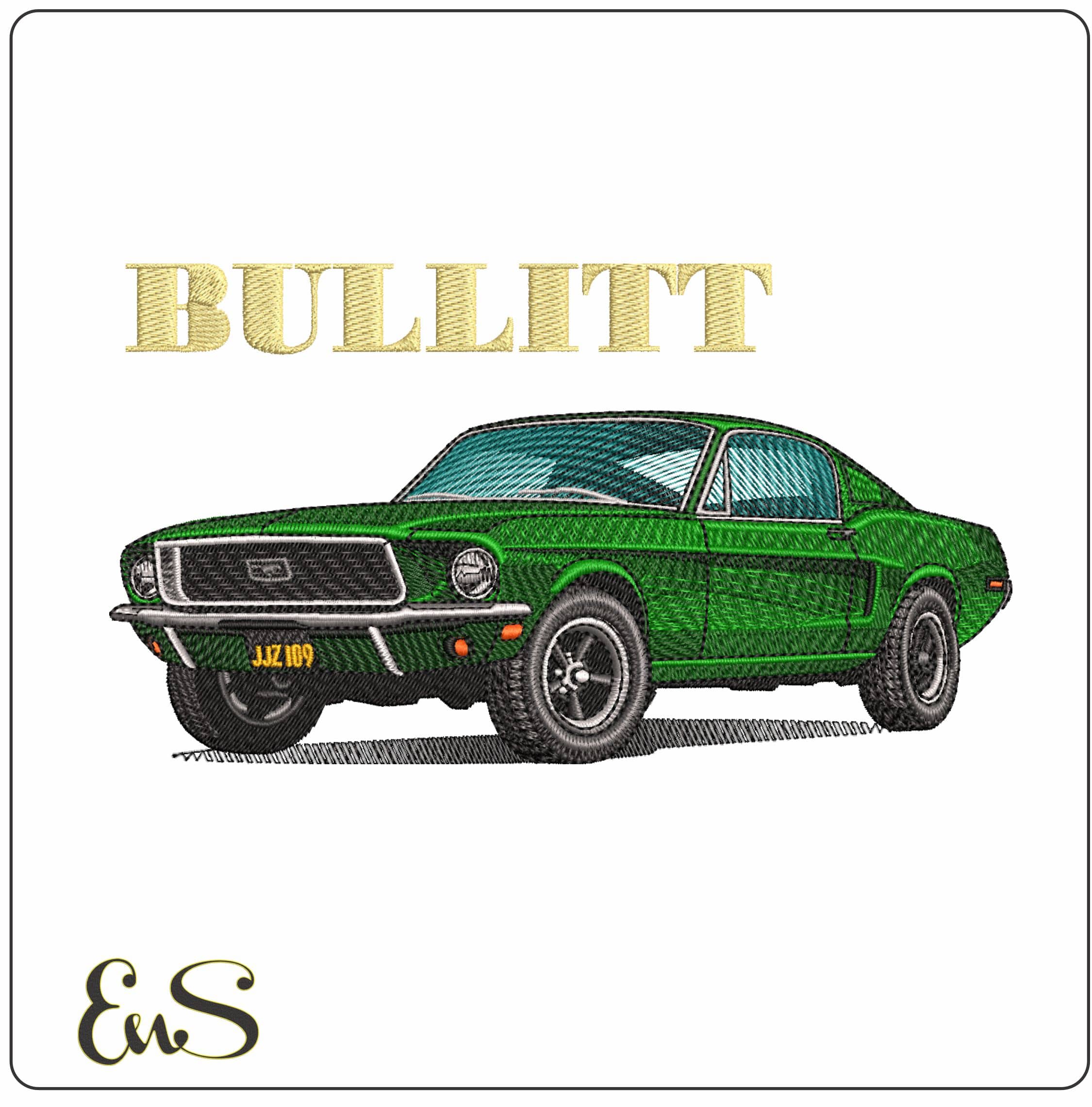 BULLITT Name 1968 Ford Mustang- Elegant embroidery design file - instant download
